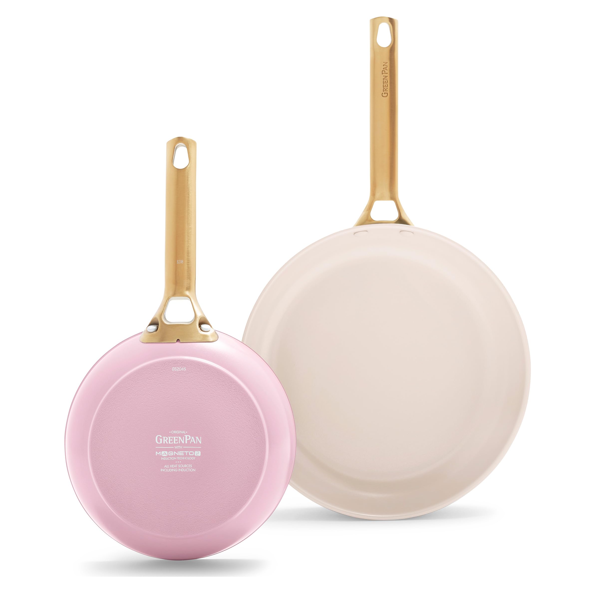 GreenPan Reserve Hard Anodized Ceramic Nonstick Frying Pan Set, 20cm and 26cm, Blush Pink