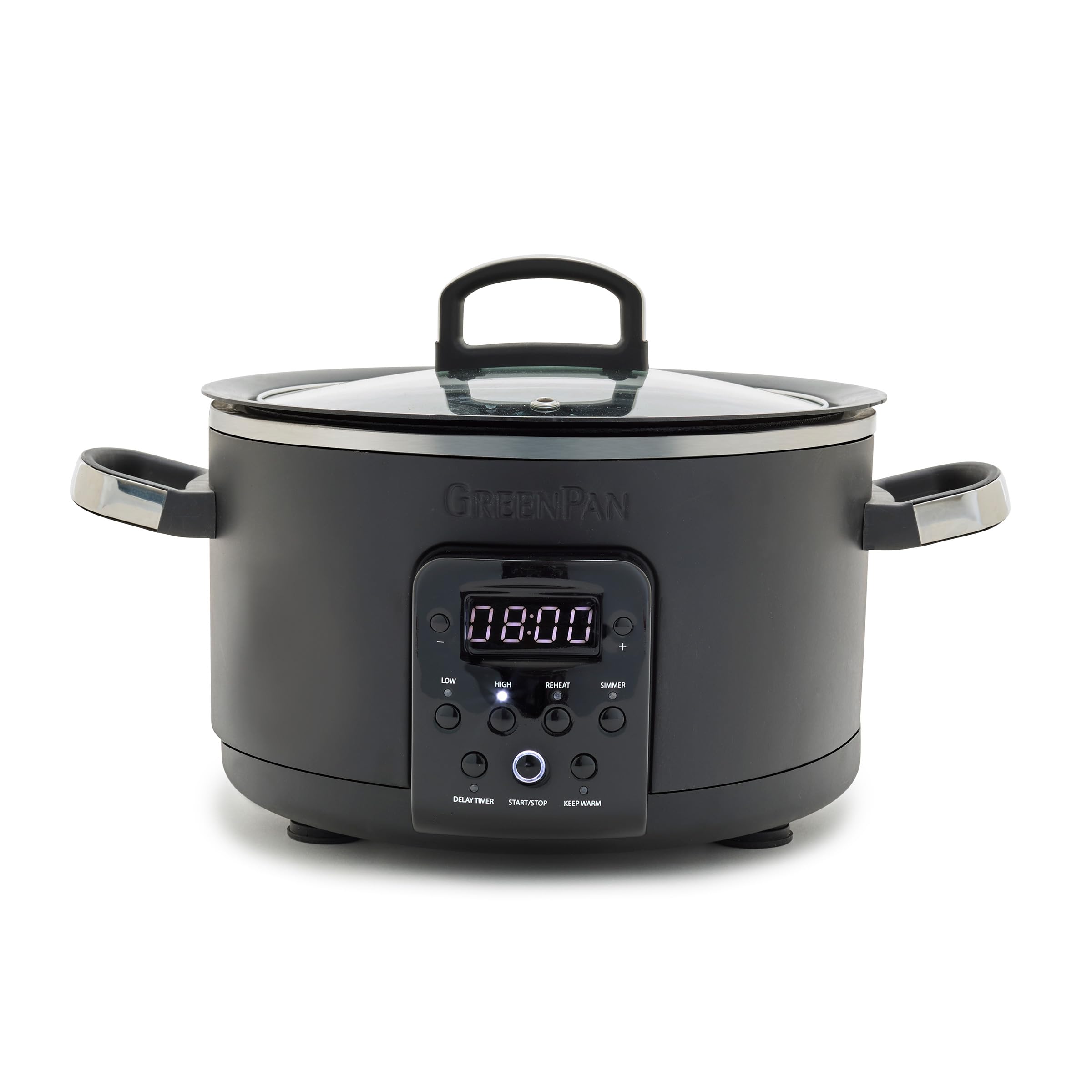 GreenPan Bistro Noir 6-in-1 4QT Electric Slow Cooker with Glass Lid – Black