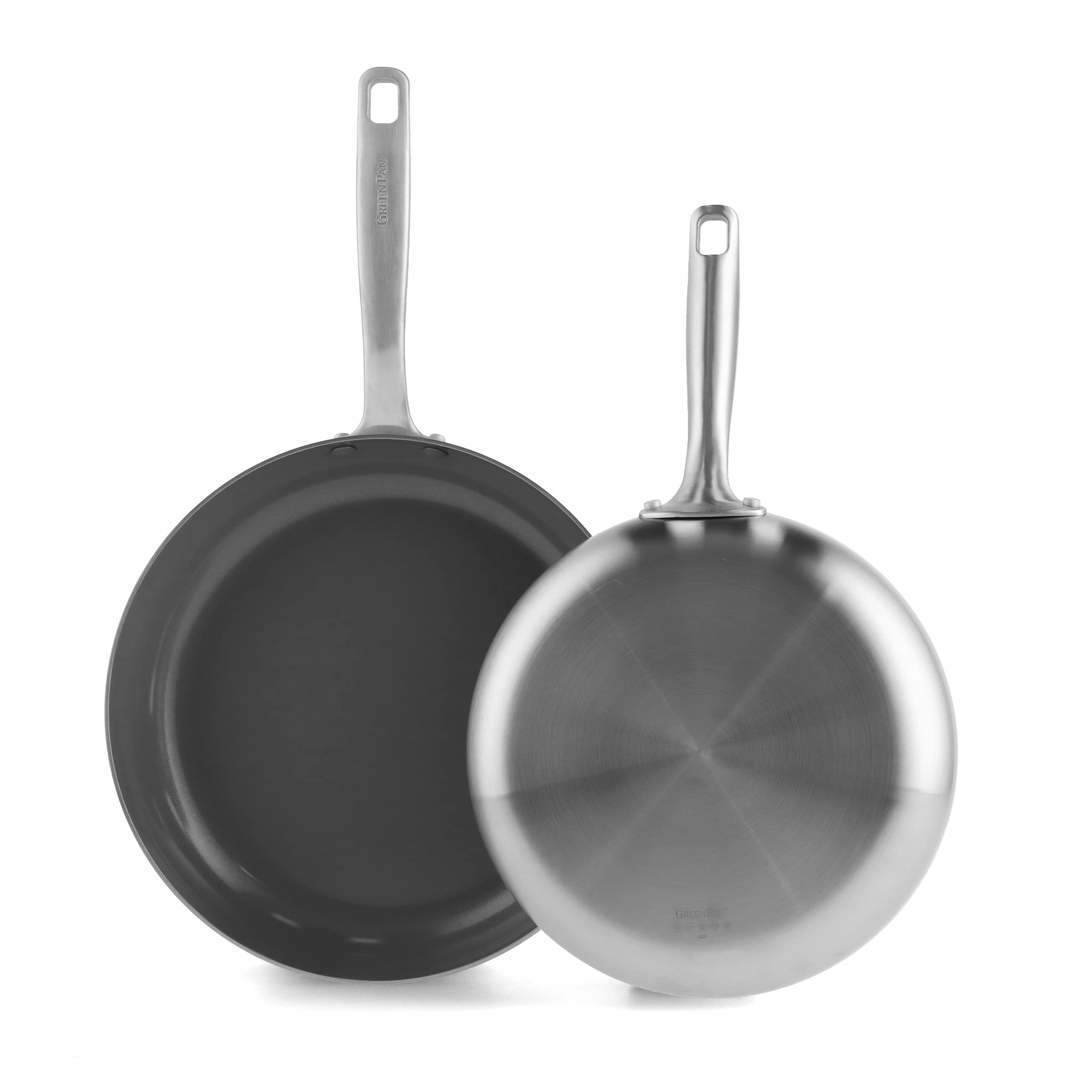 GreenPan Chatham Tri-Ply Stainless Steel Healthy Ceramic Nonstick 10" and 12" Frying Pan Skillet Set