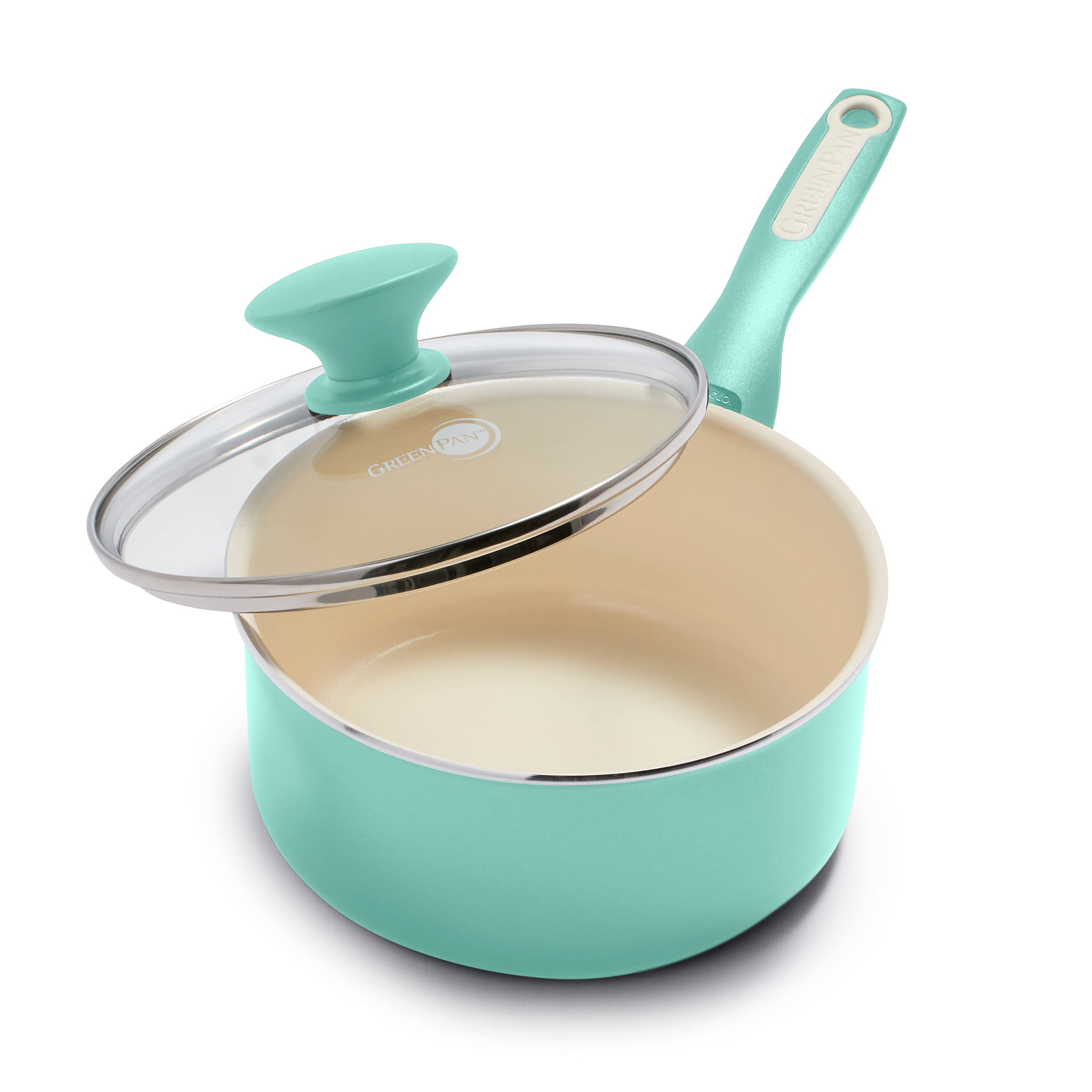 GreenPan Rio 2QT Saucepan with Lid, Ceramic Nonstick, Diamond-Reinforced, Turquoise