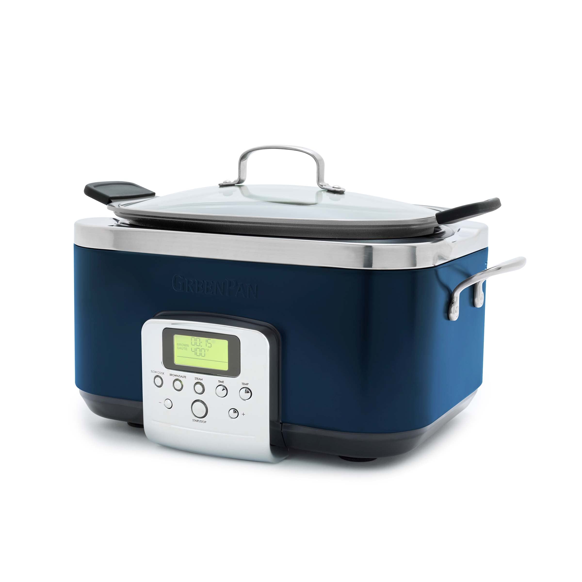 GreenPan Elite 8-in-1 Programmable 6-Quart Electric Slow Cooker, PFAS-Free Ceramic Nonstick, Oxford Blue