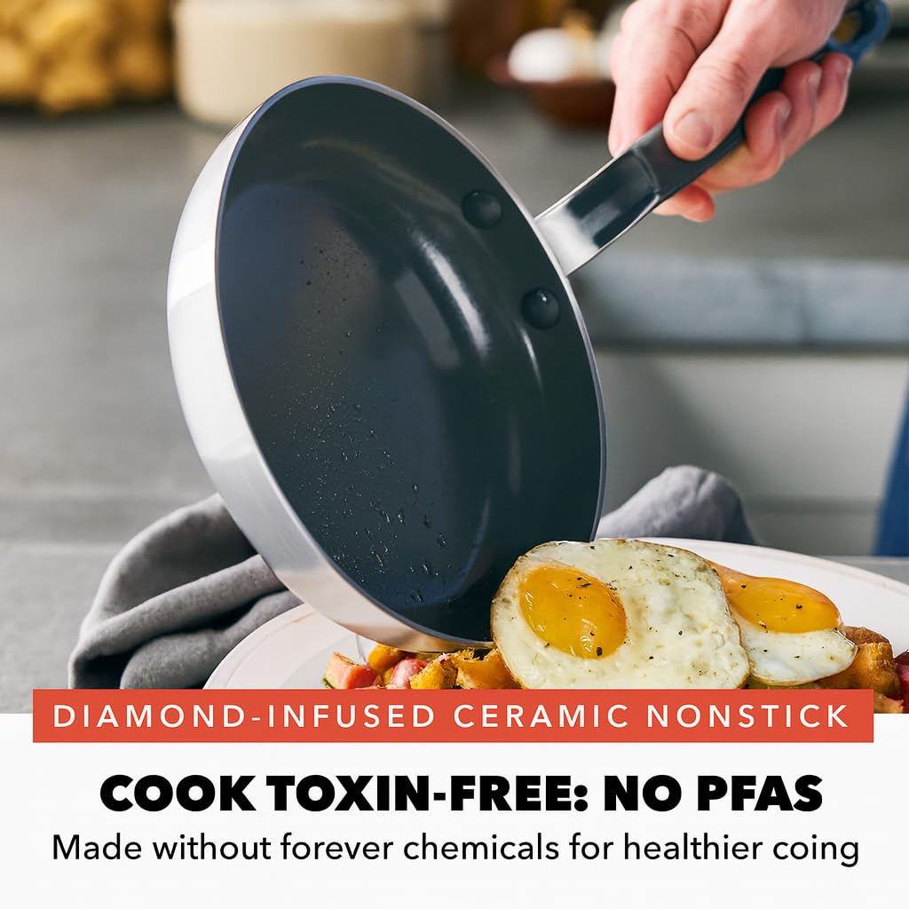 GreenPan x Bobby Flay Stainless Steel 12-Piece Tri-Ply Cookware Set with PFAS-Free Nonstick Frypans