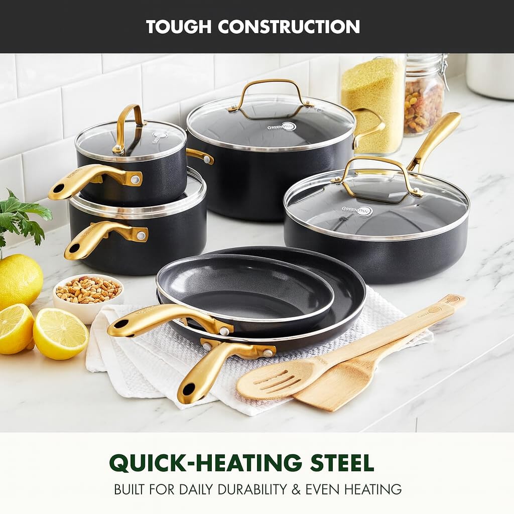 GreenPan Swift 12-Piece Nonstick Ceramic Cookware Set — Black & Gold