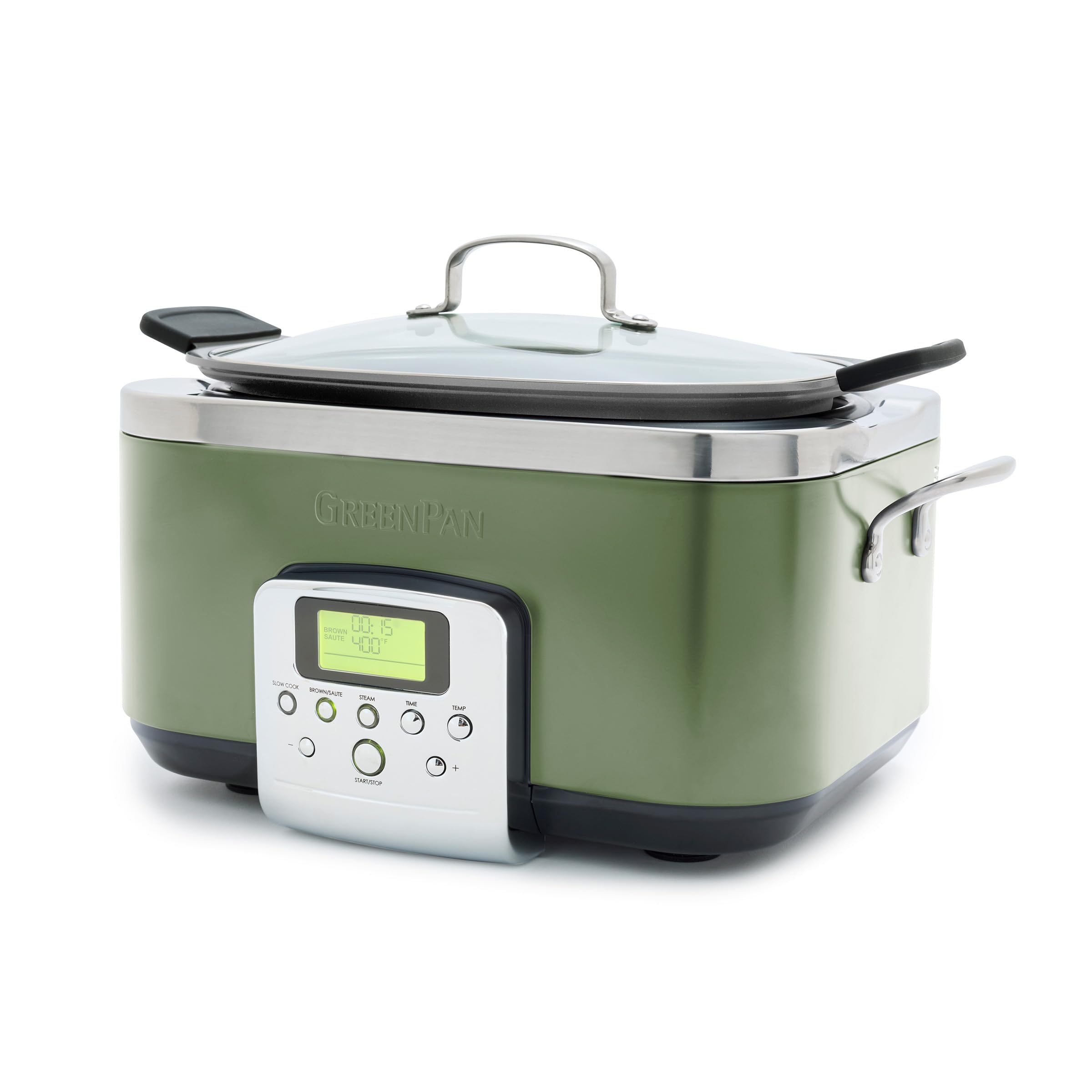 GreenPan Elite 8-in-1 Programmable 6QT Electric Slow Cooker with Ceramic Nonstick Crock, Sage Green