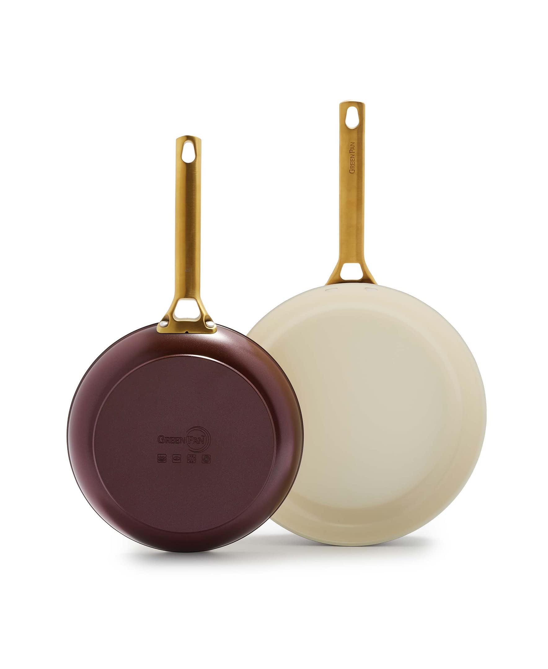 GreenPan Reserve Hard Anodized 8" & 11" Fry Pan Set – Diamond-Infused Ceramic Nonstick, Gold Handles, Merlot Red
