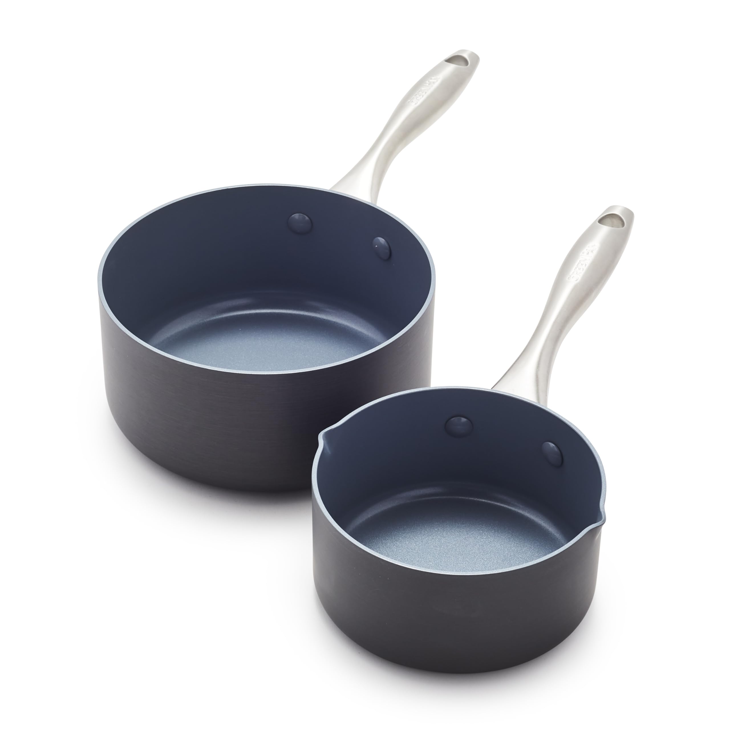 GreenPan Lima Hard Anodized 1-Quart and 2-Quart Saucepan Set, PFAS-Free, Gray