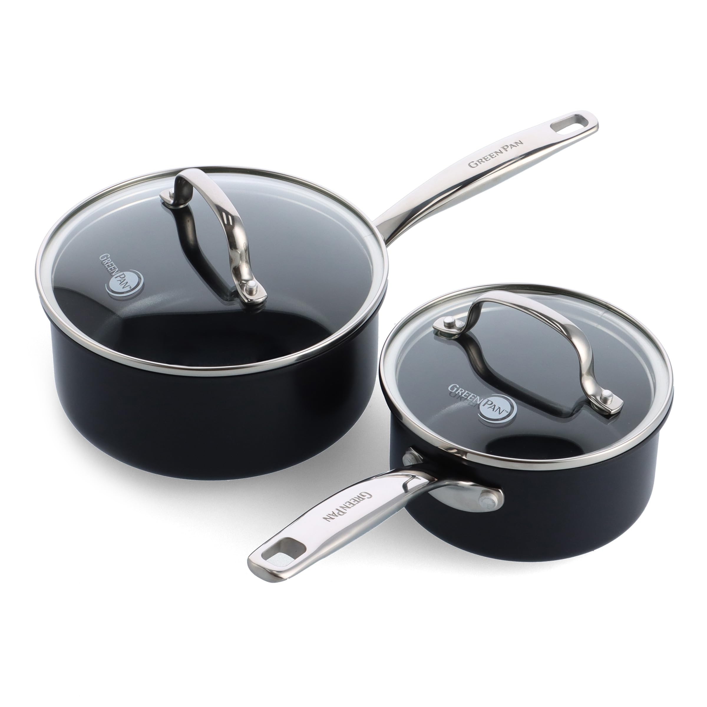 GreenPan Prime Chatham 1QT & 2QT Saucepan Set – Hard Anodized, Diamond-Infused Ceramic Nonstick, PFAS-Free