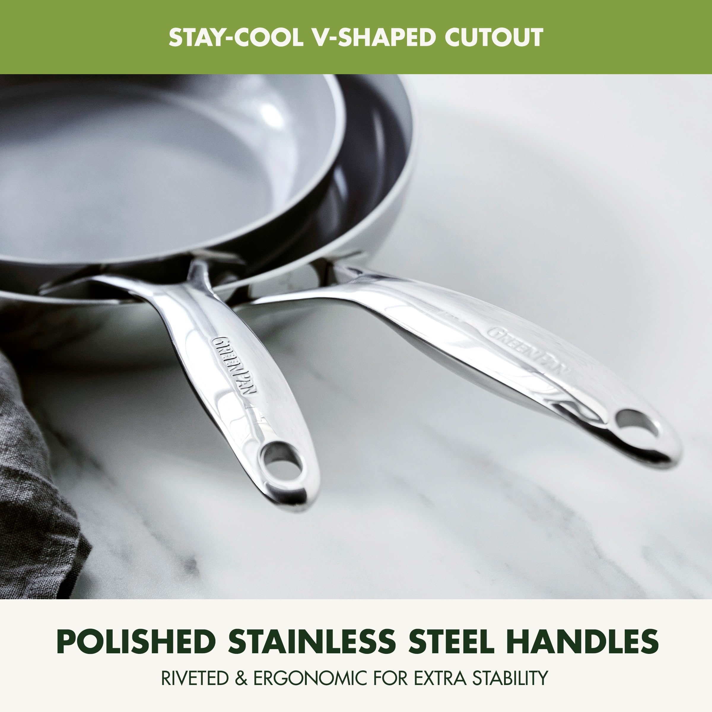 GreenPan Valencia Pro Tri-Ply Stainless Steel 8" & 10" Frying Pan Skillet Set