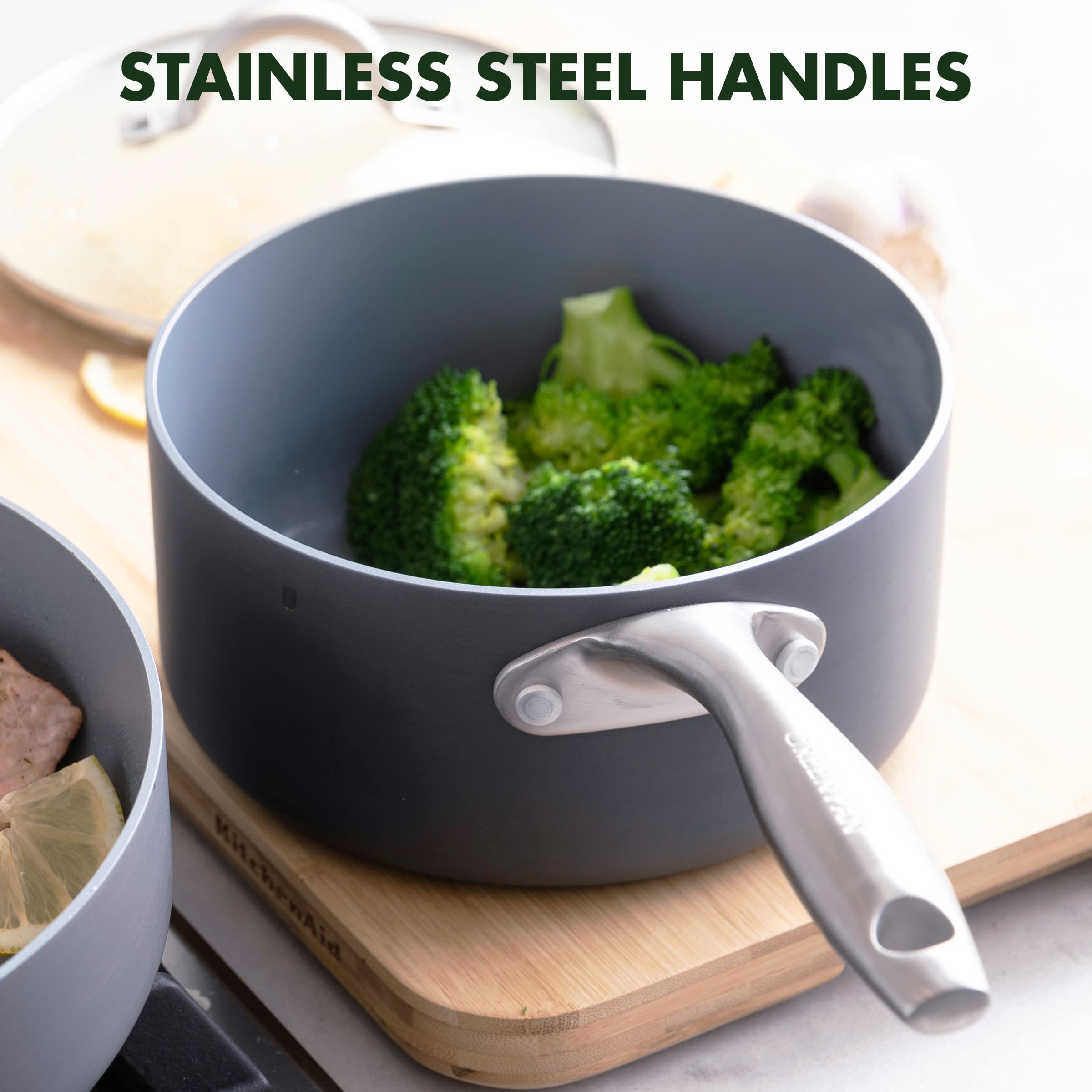 GreenPan Lima Hard Anodized 1-Quart and 2-Quart Saucepan Set, PFAS-Free, Gray