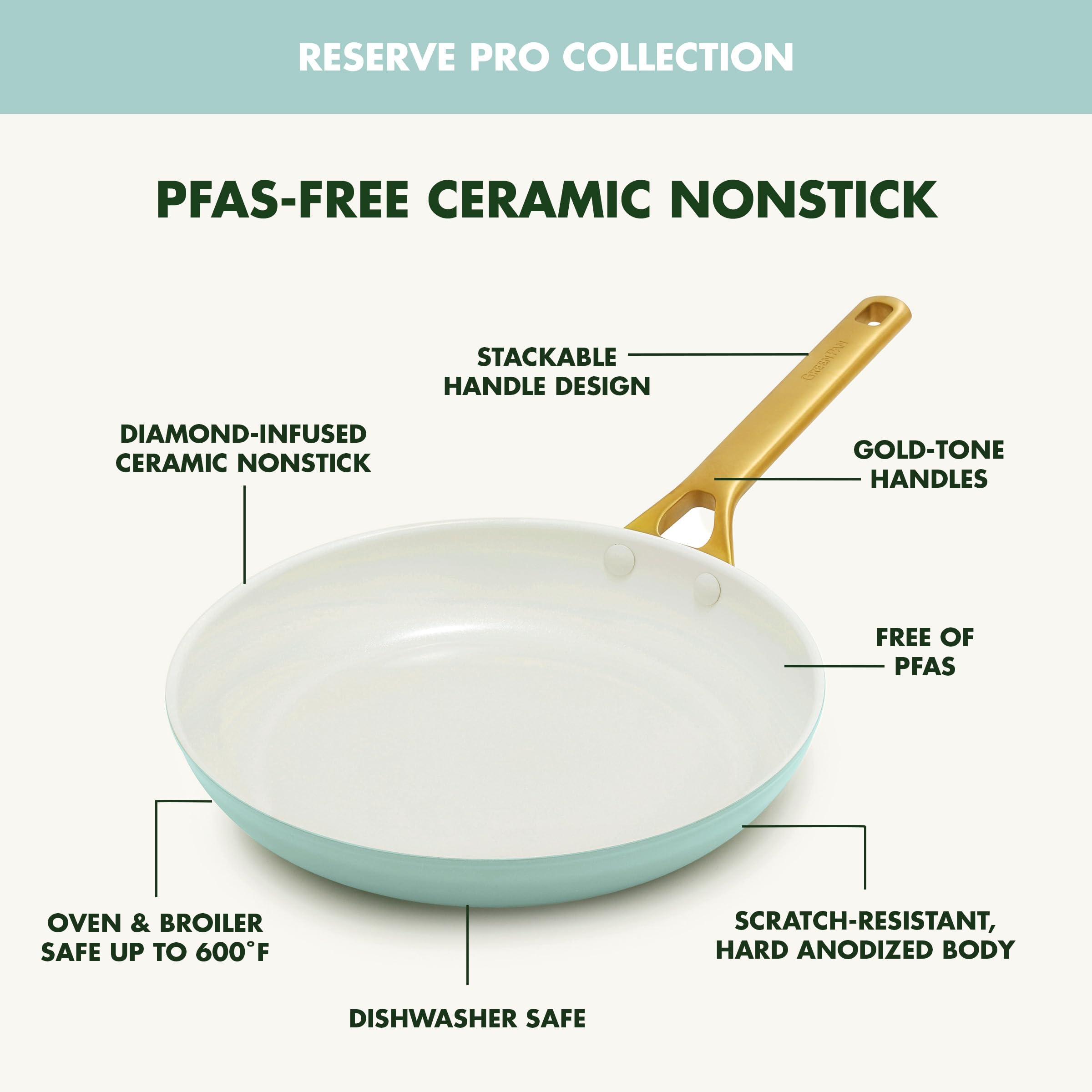 GreenPan Nonstick Reserve Pro 10-Piece Cookware Set, Seaside Blue