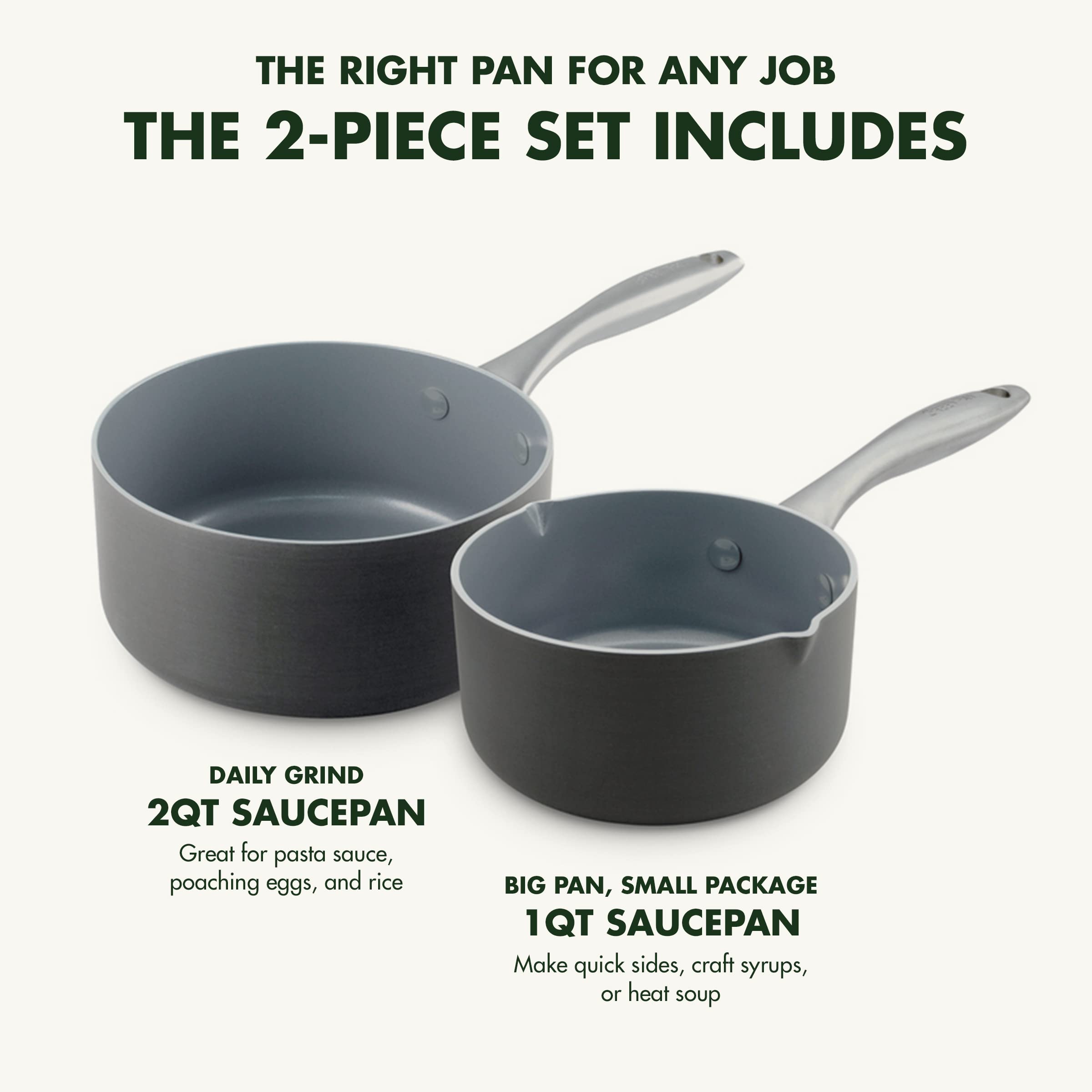 GreenPan Lima Hard Anodized 1-Quart and 2-Quart Saucepan Set, PFAS-Free, Gray