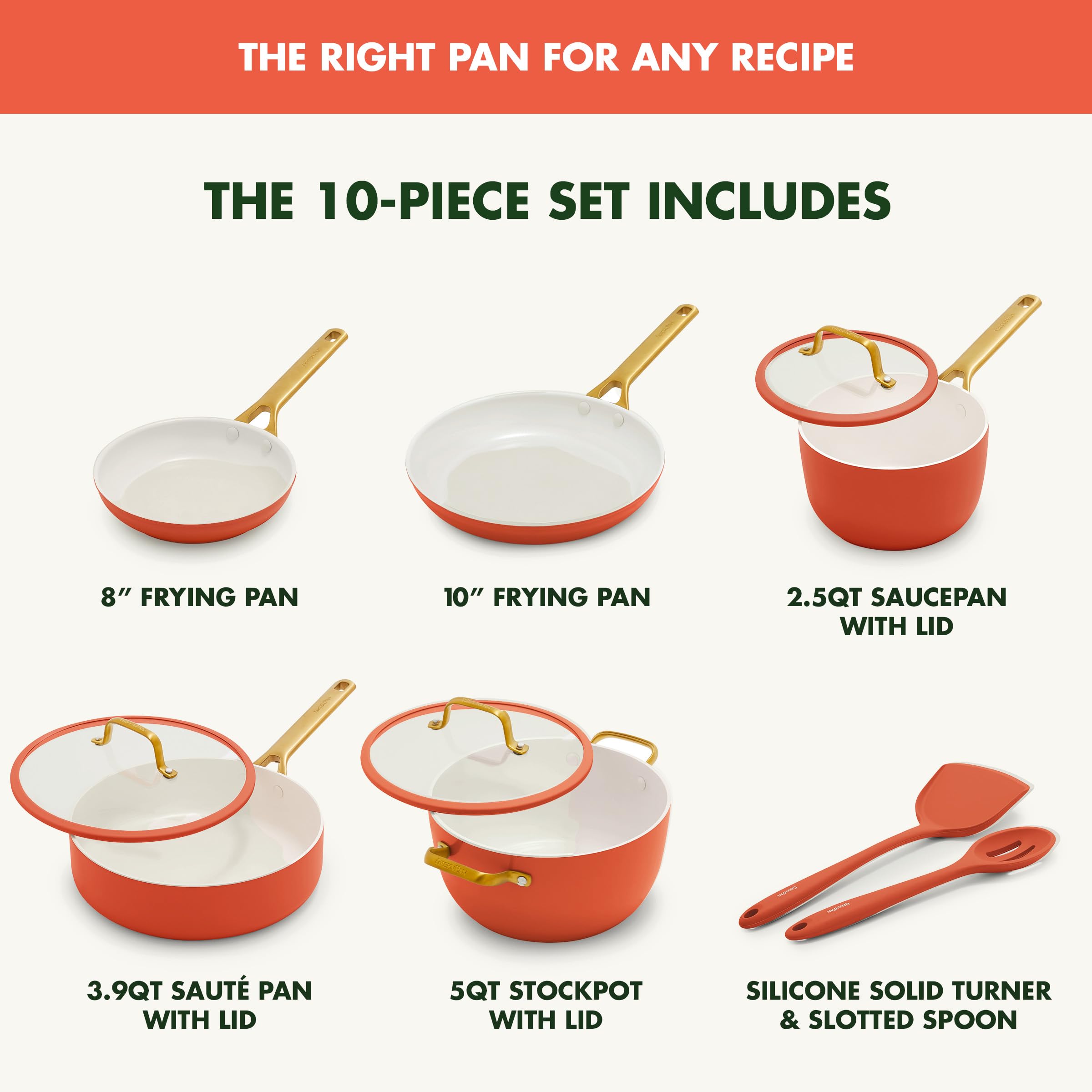 GreenPan Reserve Pro 10-Piece Hard Anodized Ceramic Nonstick Cookware Set, Harvest Orange