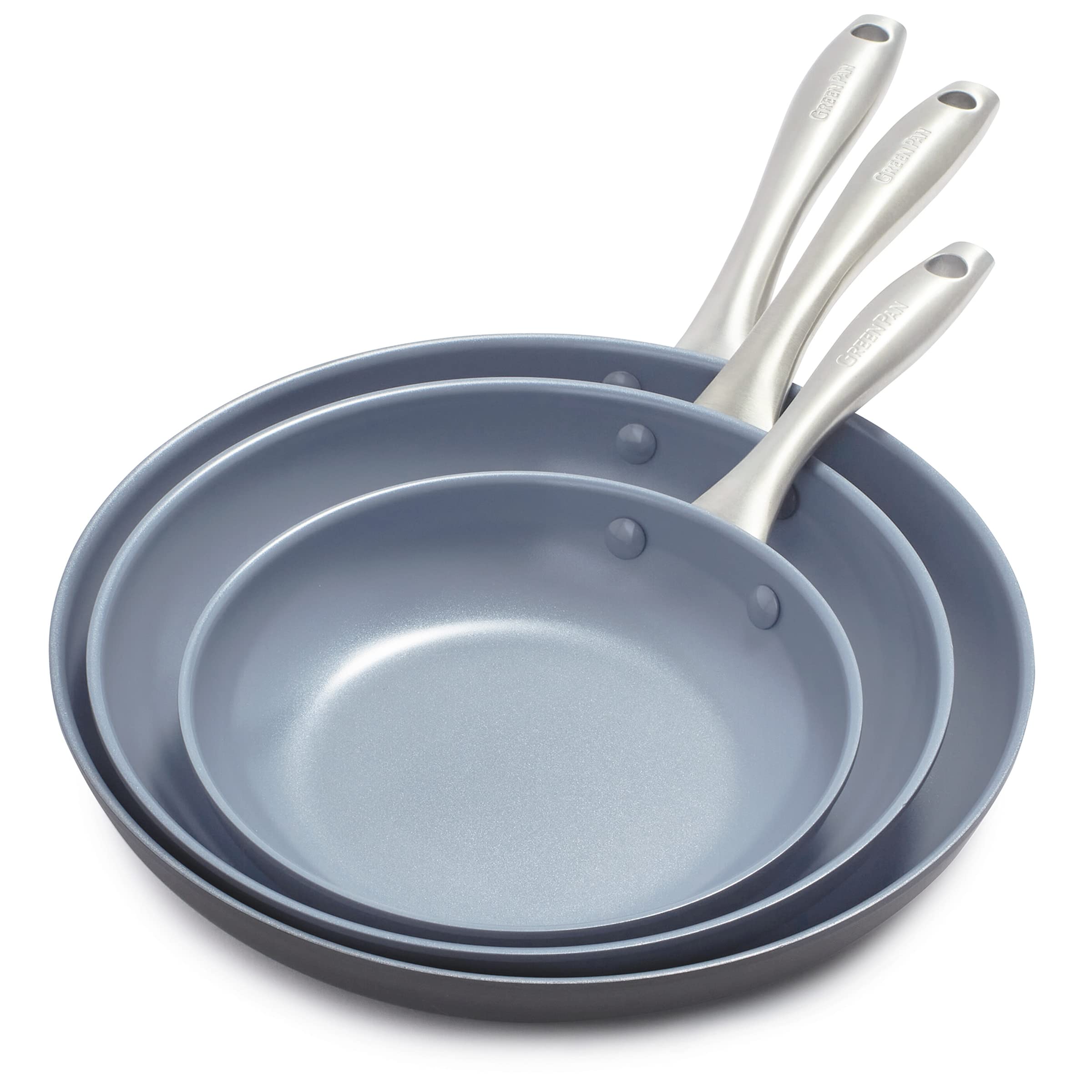 GreenPan Lima Hard Anodized 3-Piece Frying Pan Set (8", 10", 12") — Ceramic Nonstick, PFAS-Free, Oven Safe to 600°F, Stainless Steel Handles