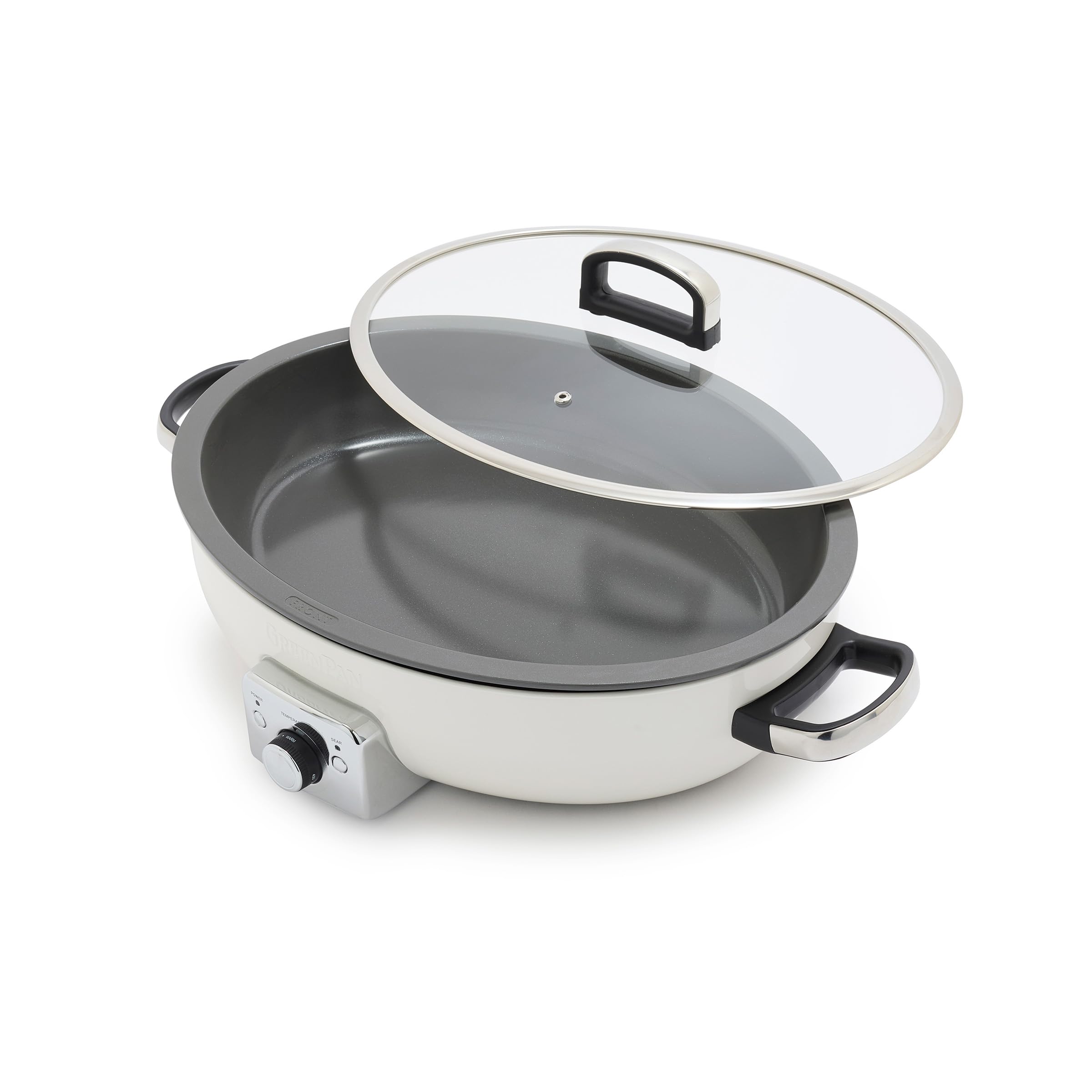 GreenPan Elite 5.5QT Electric Oval Skillet – PFAS-Free Ceramic Nonstick, 1800W Multi-Cooker in Cream White
