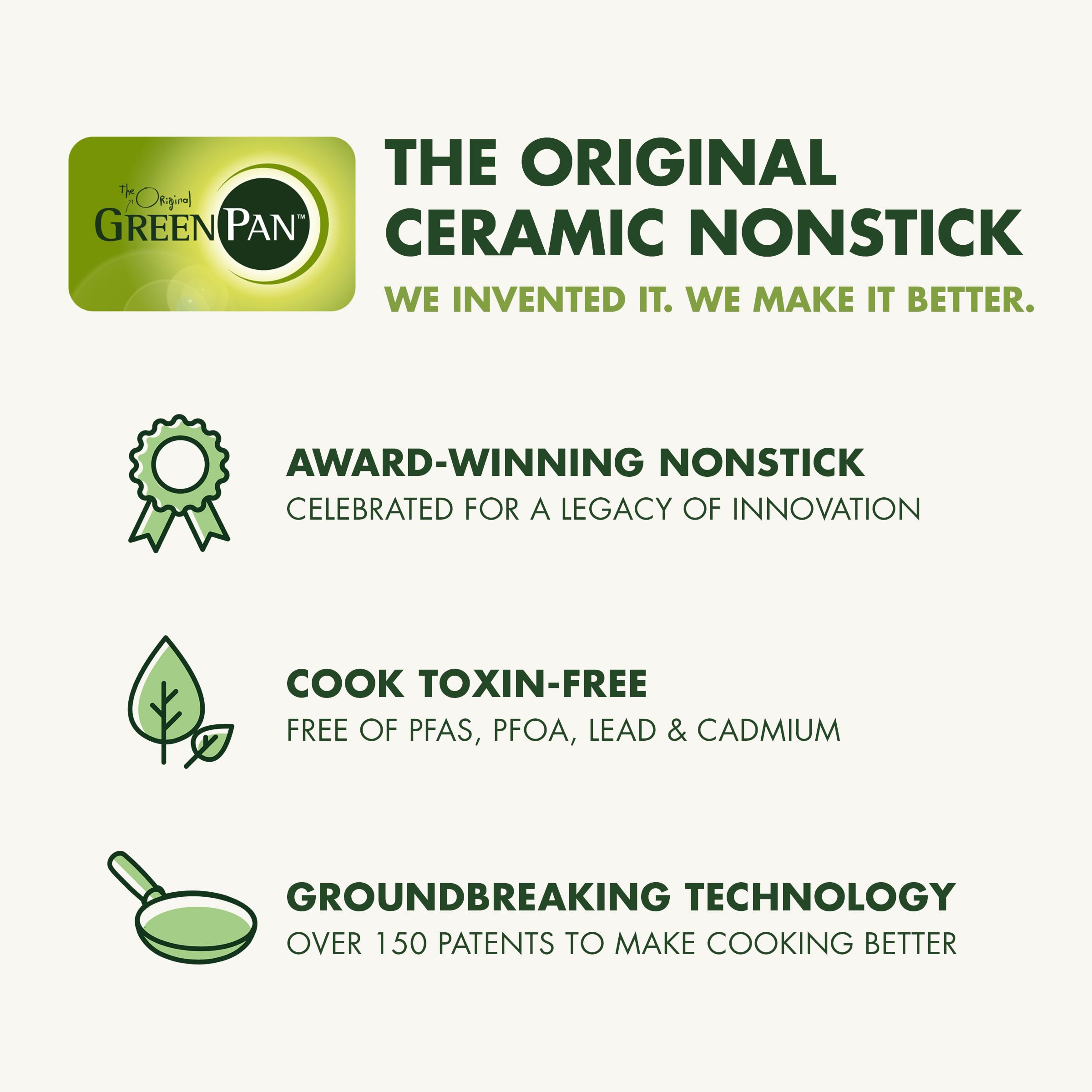 GreenPan Hard Anodized Ceramic Nonstick 3-Piece Frying Pan Set – Gold Handle