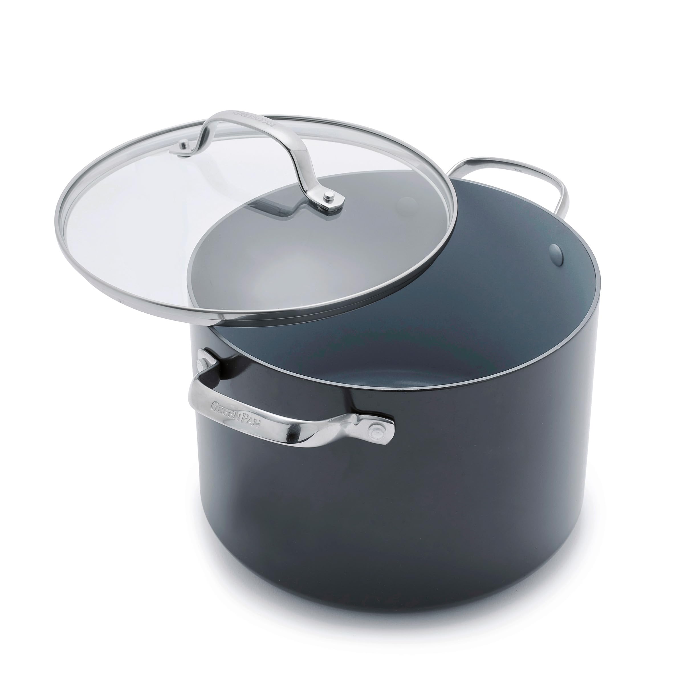 GreenPan Valencia Pro 8QT Stock Pot with Lid – Hard Anodized, Ceramic Nonstick, Induction Ready, Gray