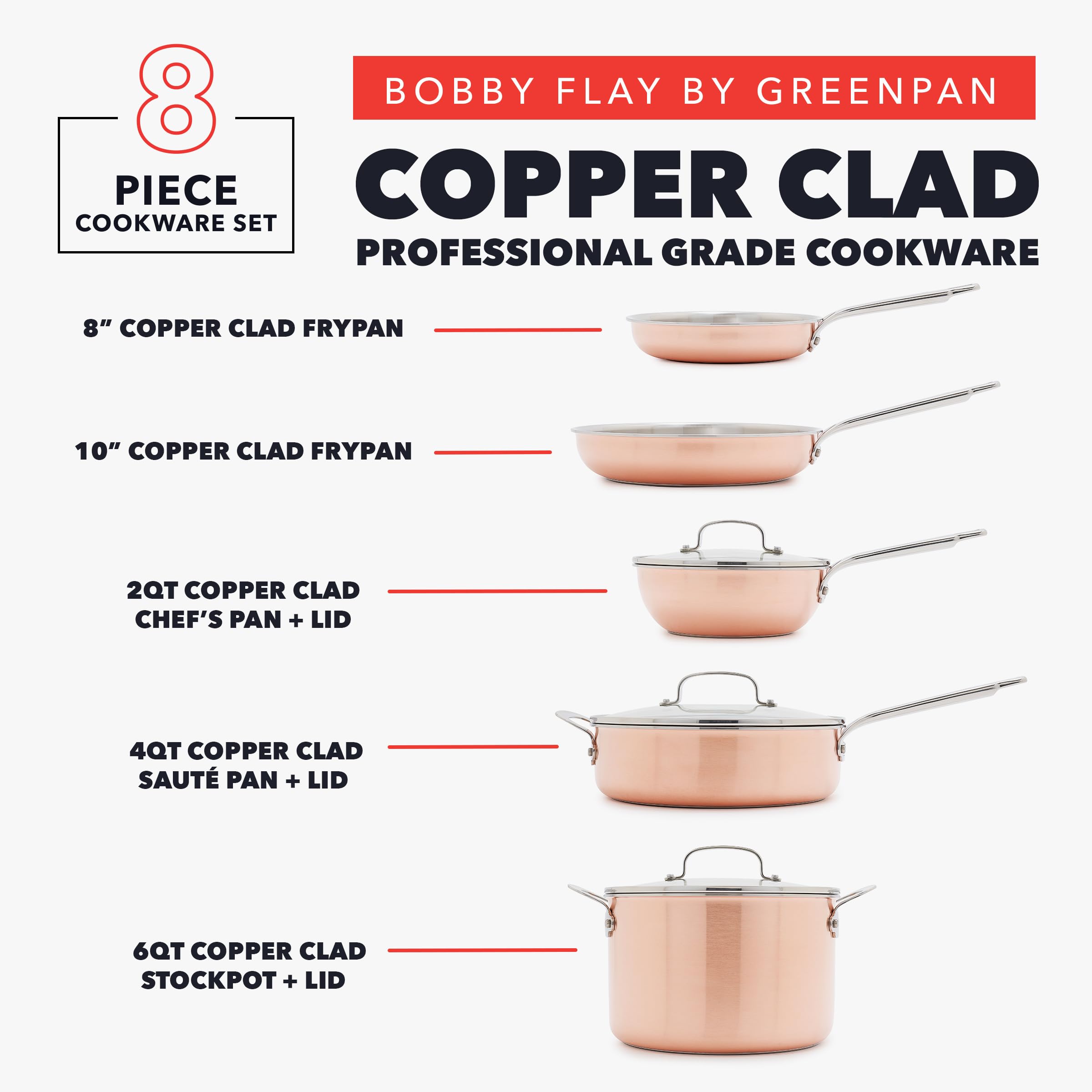 GreenPan x Bobby Flay 8-Piece Copper Clad Pots & Pans Set