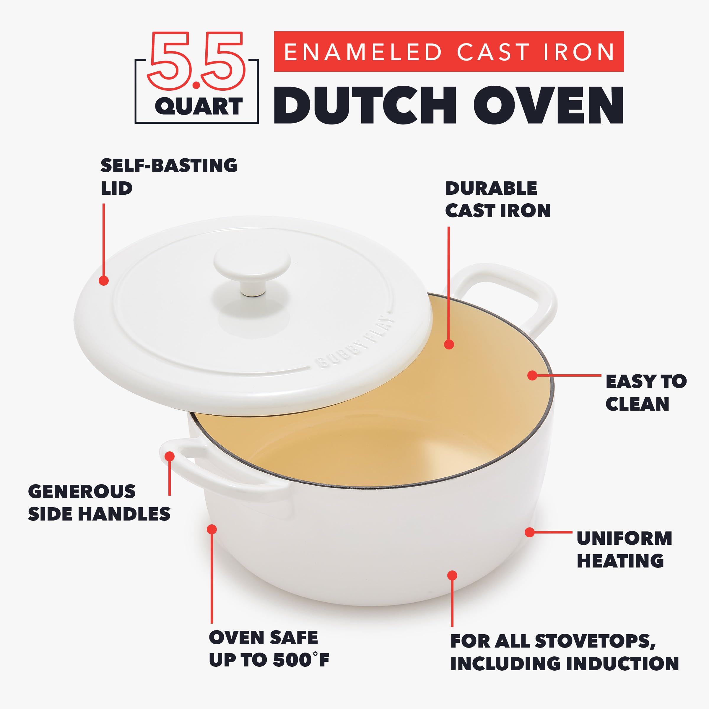 GreenPan x Bobby Flay 5.5QT Enameled Cast Iron Dutch Oven with Self-Basting Lid — Ivory