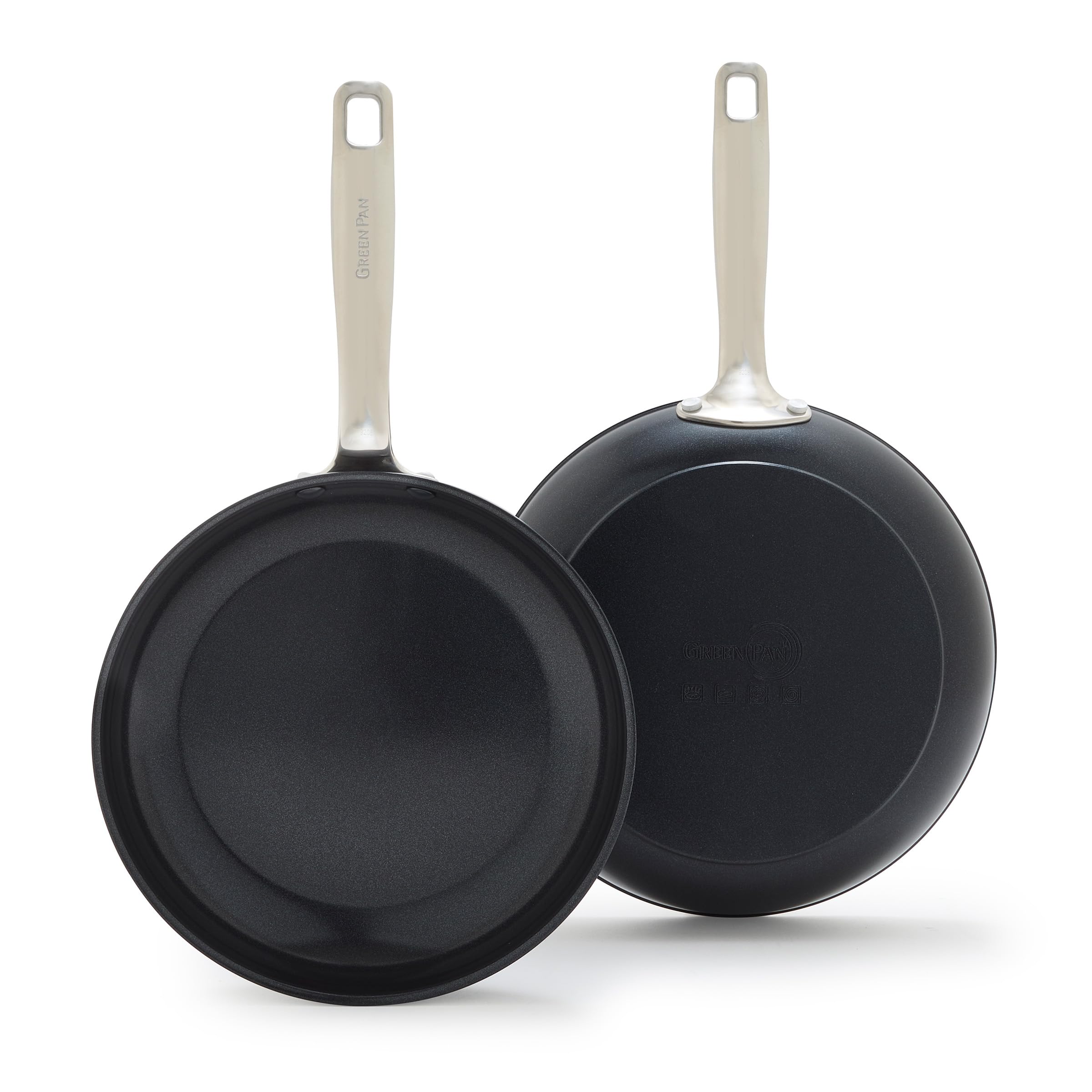 GreenPan Chatham Prime Midnight 8" and 10" Frying Pan Set, Hard Anodized, Diamond-Infused Nonstick, Black
