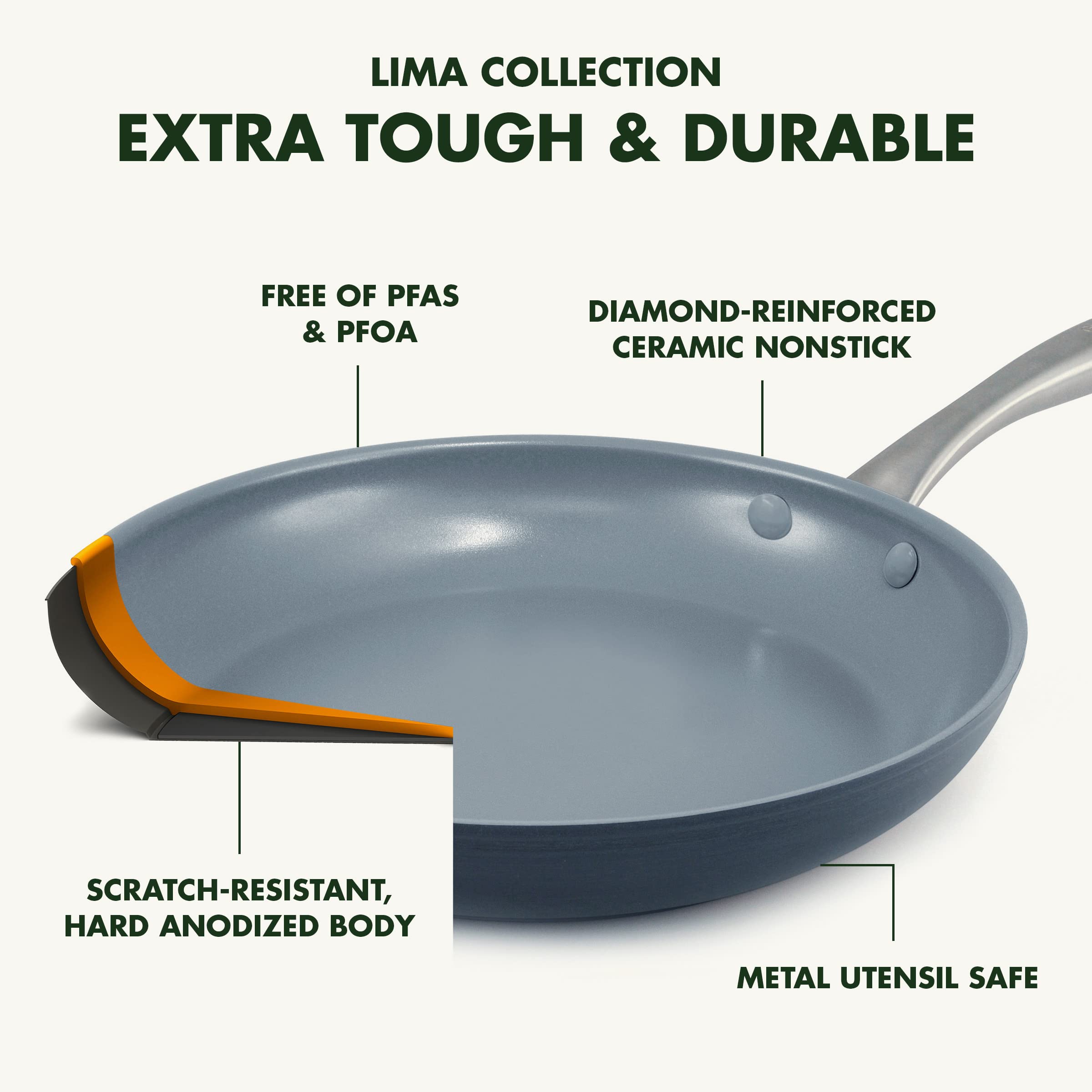 GreenPan Lima Hard Anodized 12-Piece Ceramic Nonstick Cookware Set, PFAS-Free, Gray