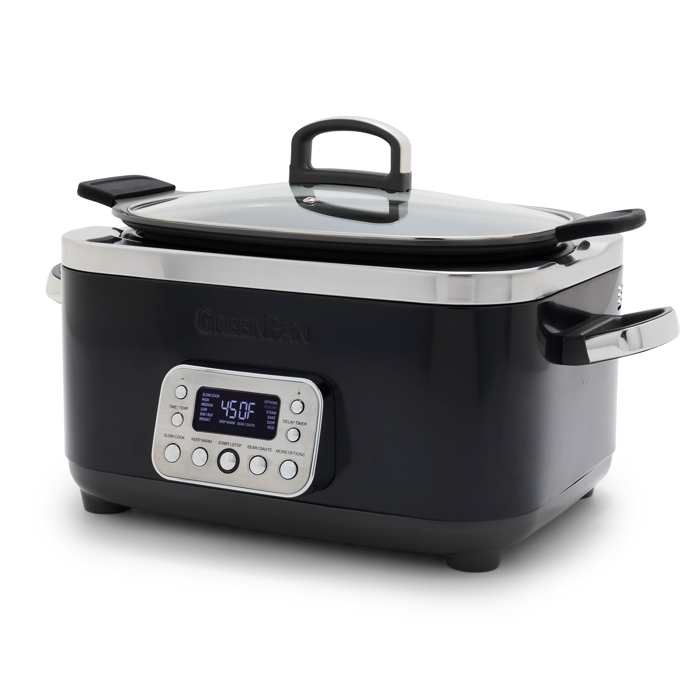 GreenPan Elite 14-in-1 Nonstick 6-Quart Electric Slow Cooker with Thermolon Volt Ceramic Nonstick, Black