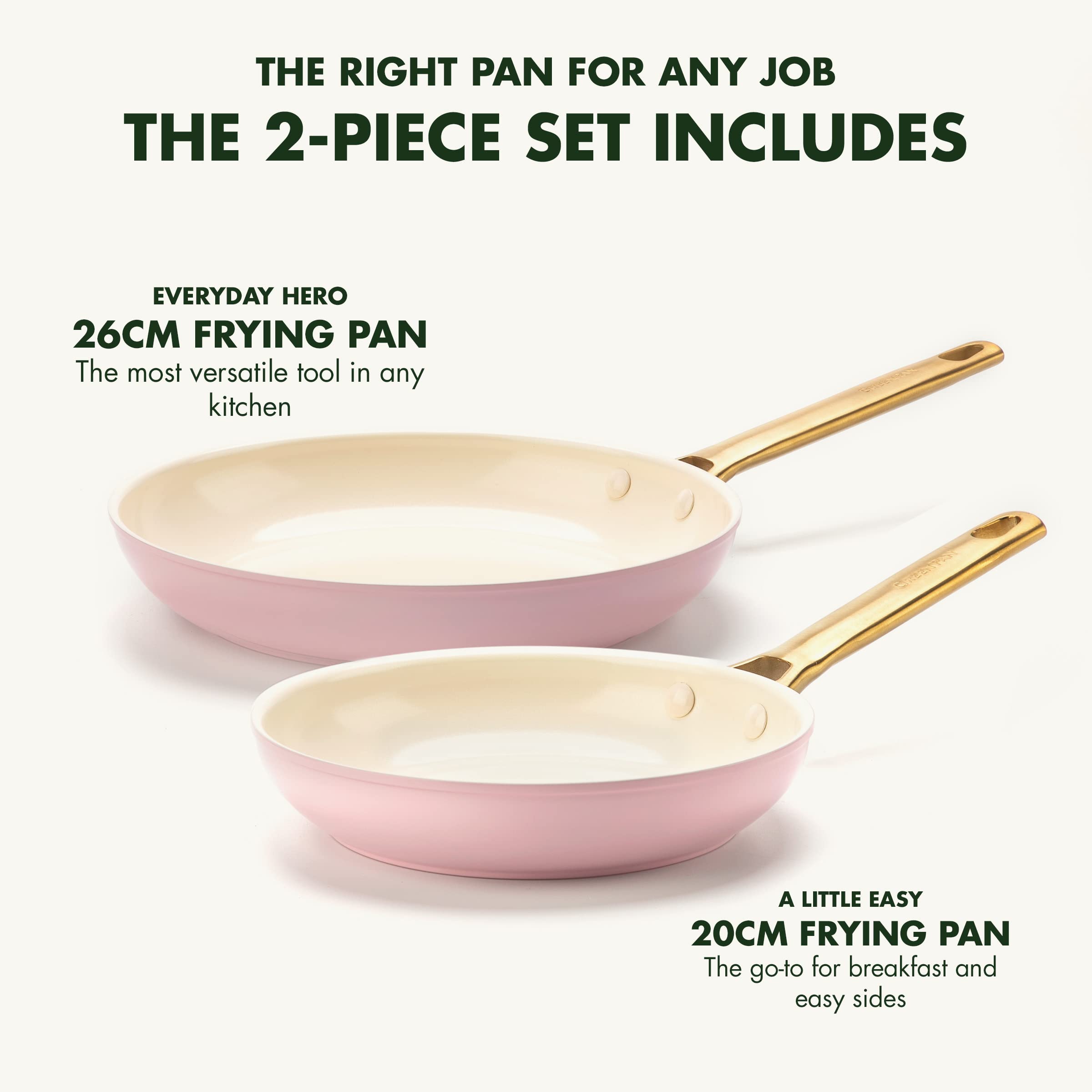GreenPan Reserve Hard Anodized Ceramic Nonstick Frying Pan Set, 20cm and 26cm, Blush Pink