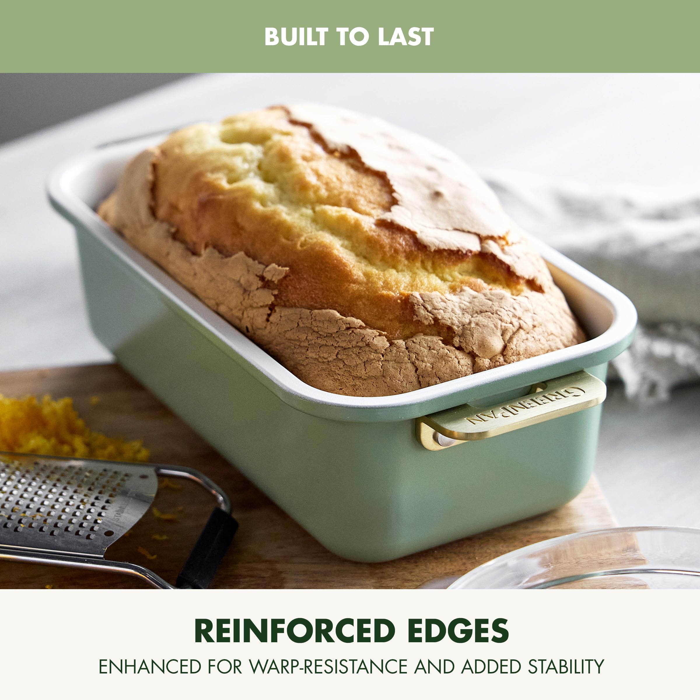 GreenPan Bakeware Set, 7-Piece Nonstick Ceramic with Gold Handles, Sage Green