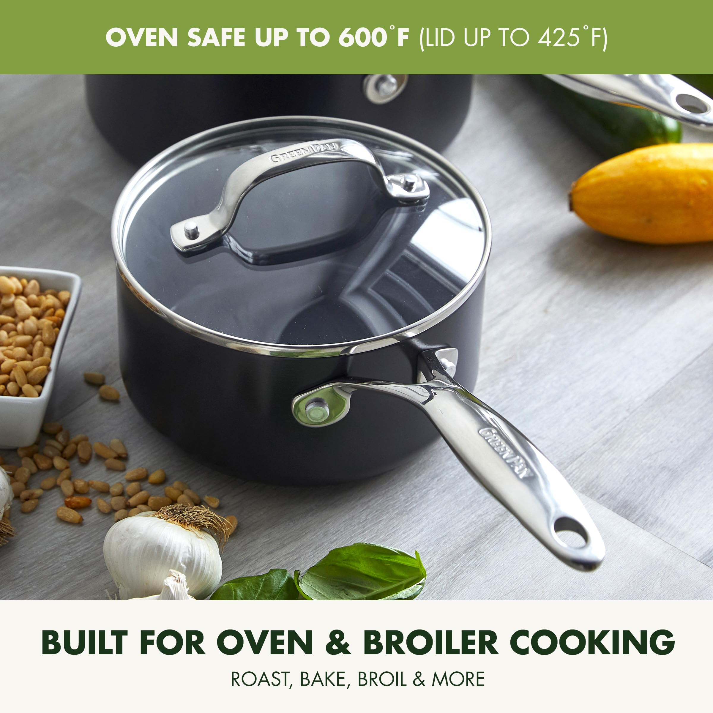 GreenPan Valencia Pro Ceramic Nonstick 1.66QT & 3.3QT Saucepan Set – Hard Anodized, PFAS-Free, Induction Ready, Gray