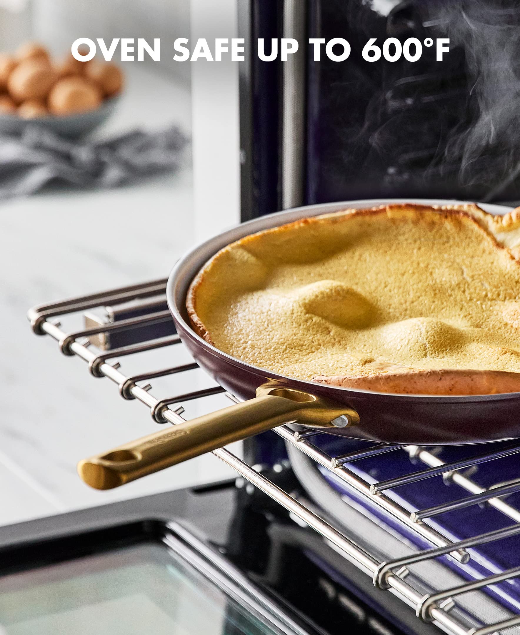 GreenPan Reserve Hard Anodized 8" & 11" Fry Pan Set – Diamond-Infused Ceramic Nonstick, Gold Handles, Merlot Red