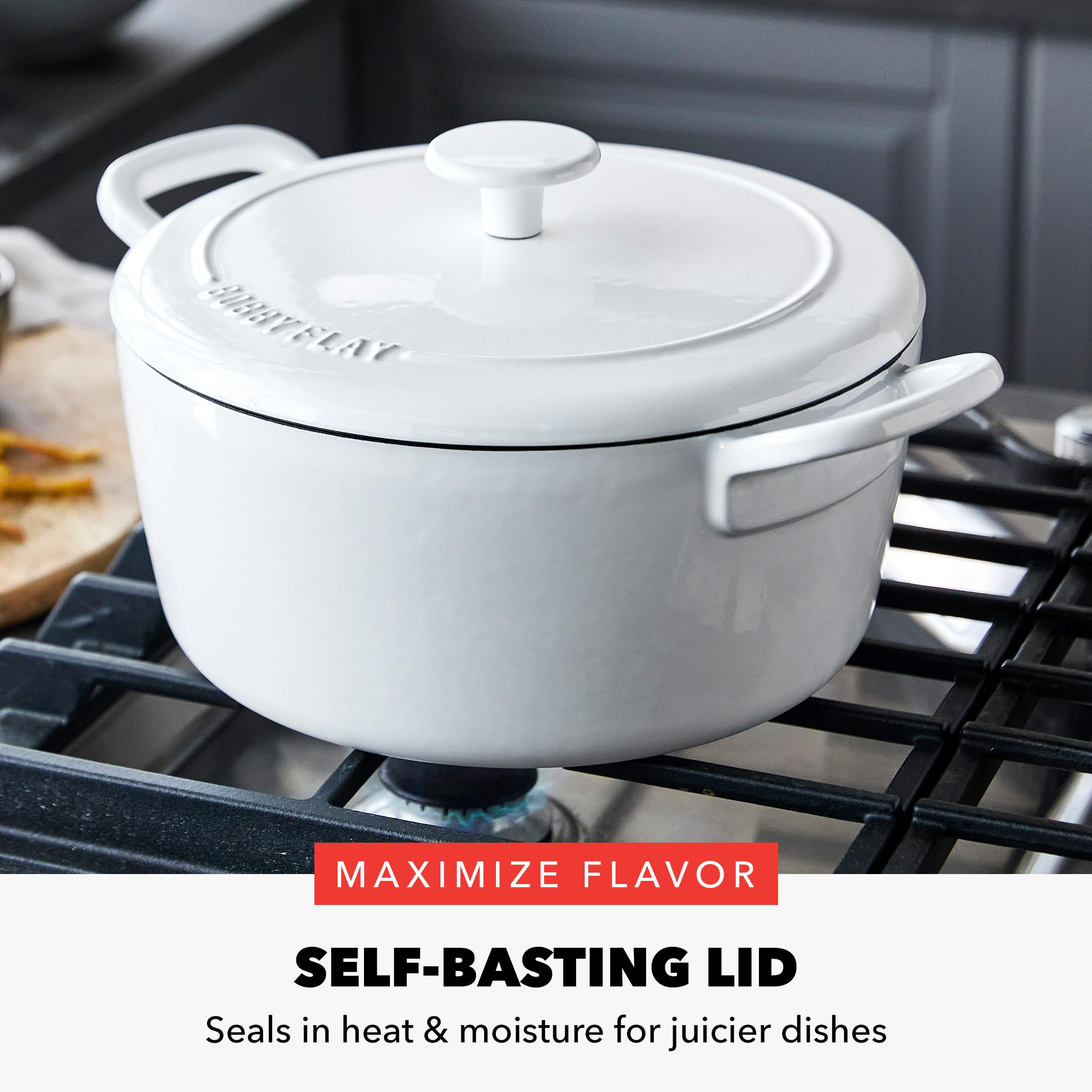 GreenPan x Bobby Flay 5.5QT Enameled Cast Iron Dutch Oven with Self-Basting Lid — Ivory