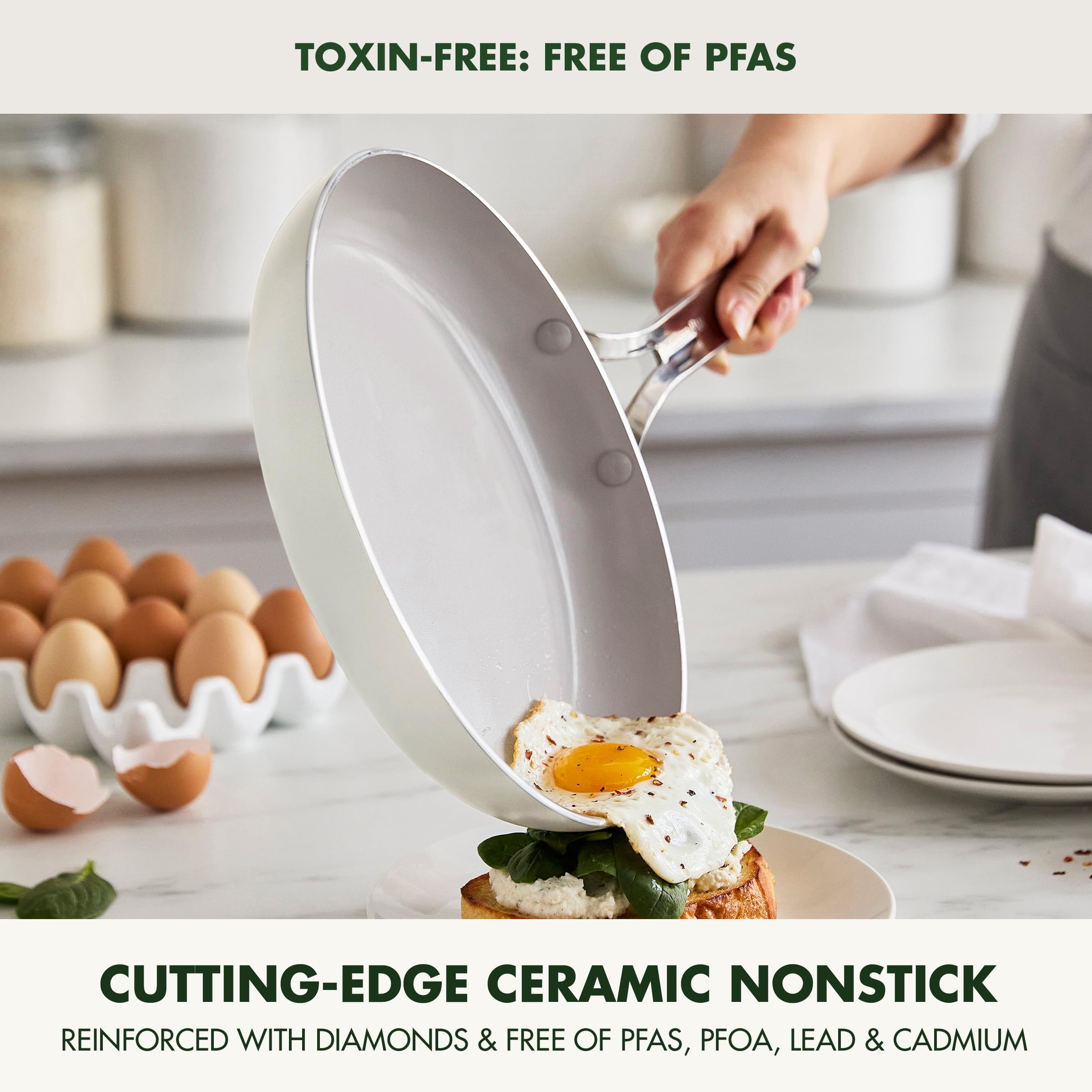 GreenPan Nova 2-Piece Frypan Set (8 in + 10 in) – Cream White