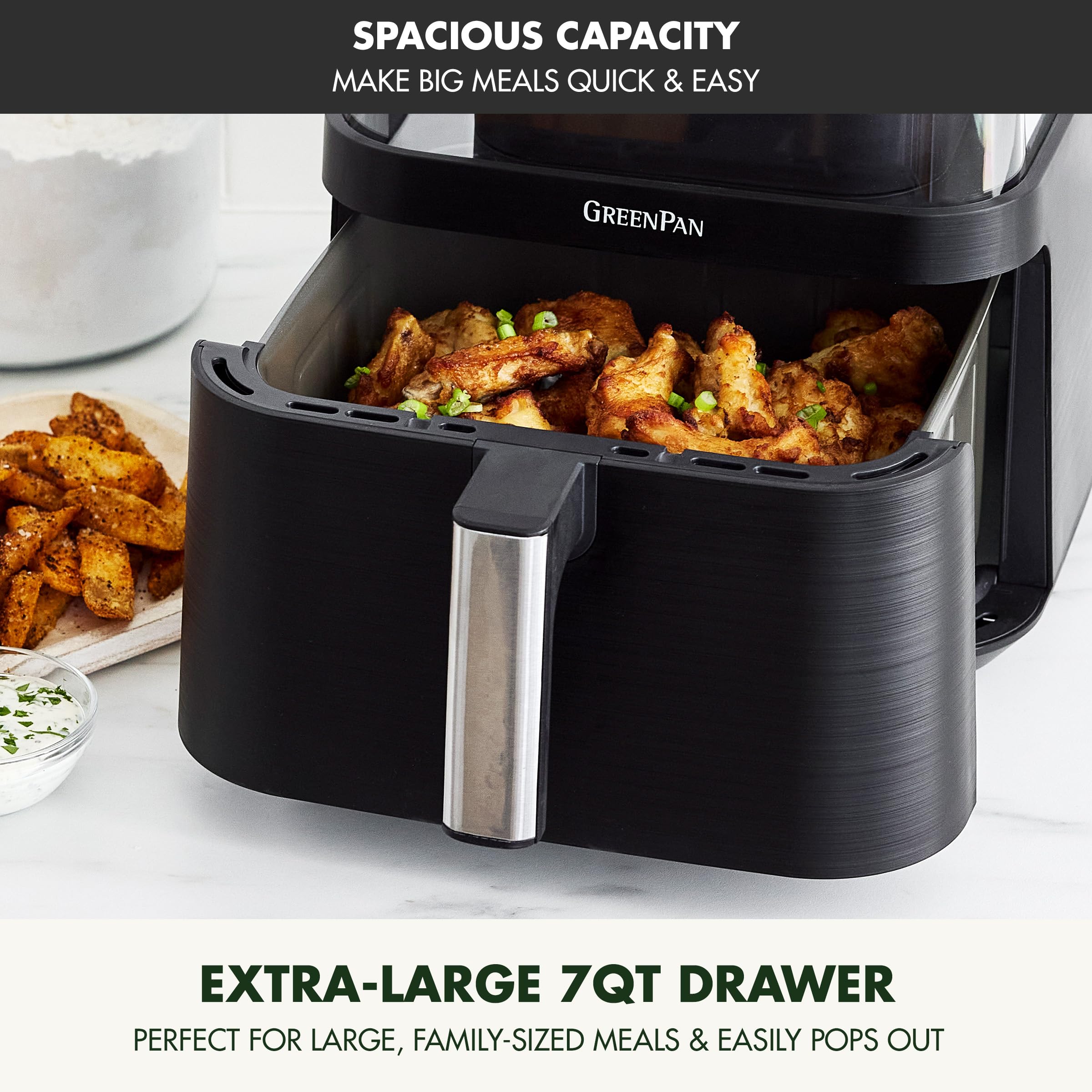 GreenPan Clearview Extra Large 7QT Air Fryer with 360° Clear Window and 13 Presets