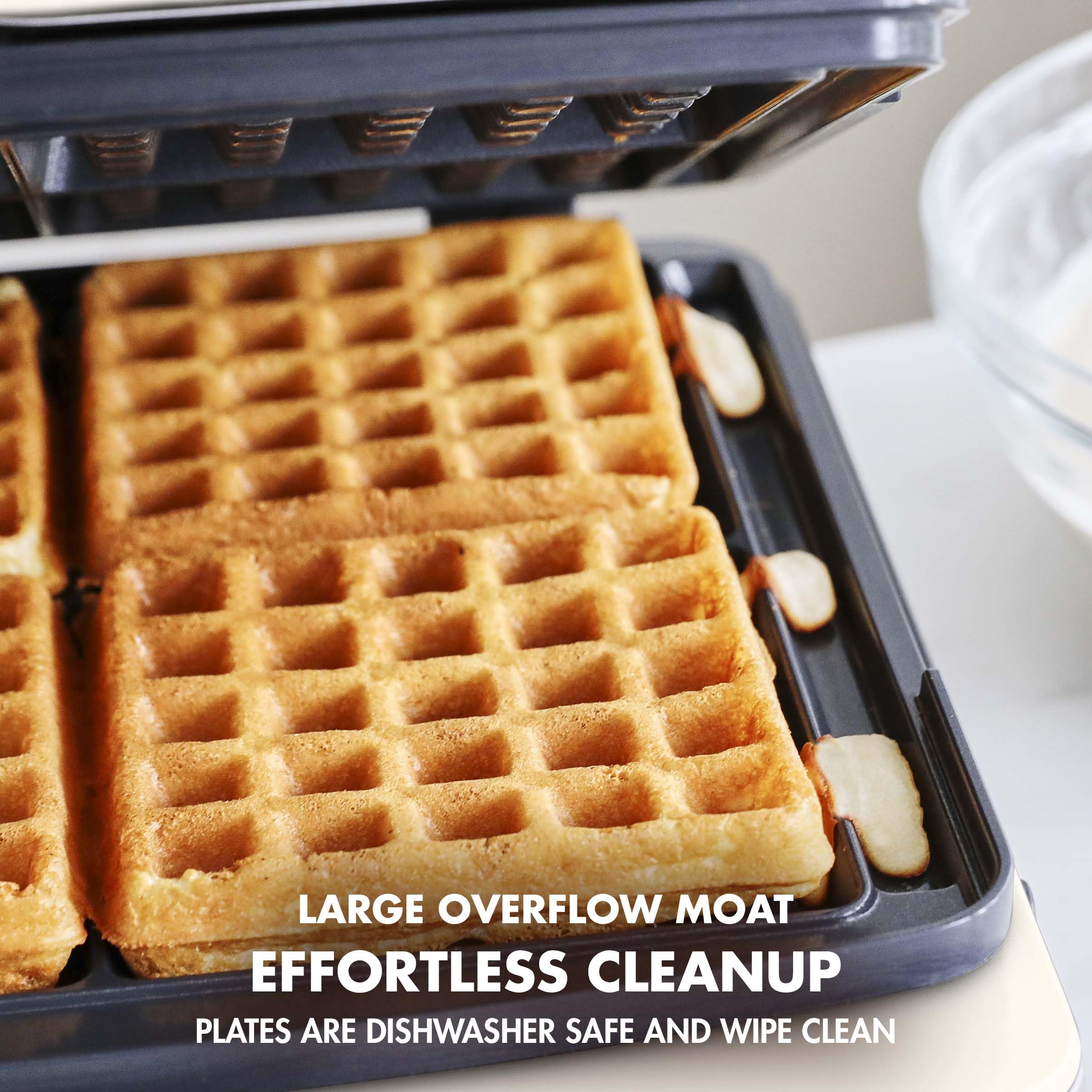 GreenPan Elite 4-Square Waffle Maker – Belgian & Classic, Adjustable Crunch Control, White