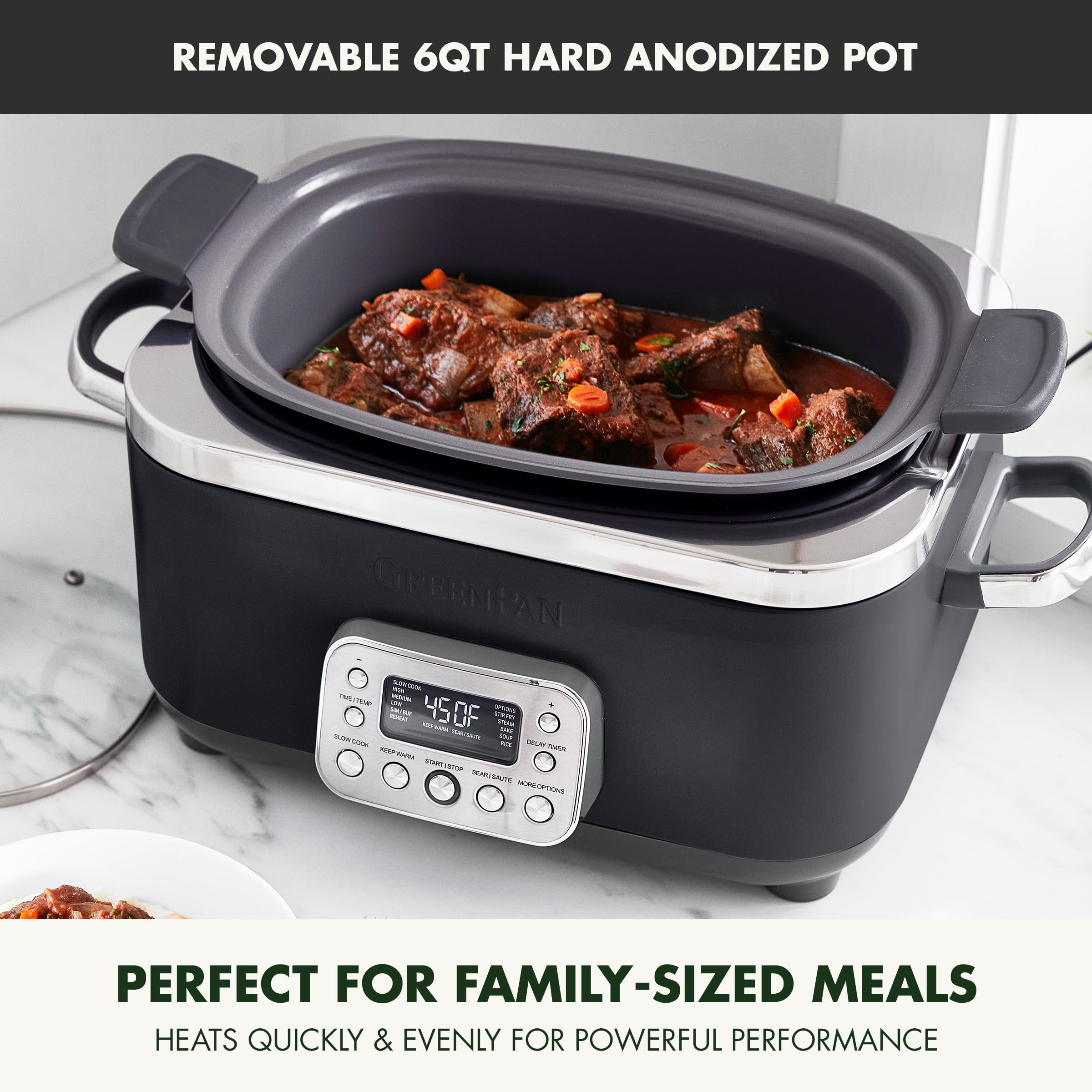 GreenPan Elite 14-in-1 Nonstick 6-Quart Electric Slow Cooker with Thermolon Volt Ceramic Nonstick, Black