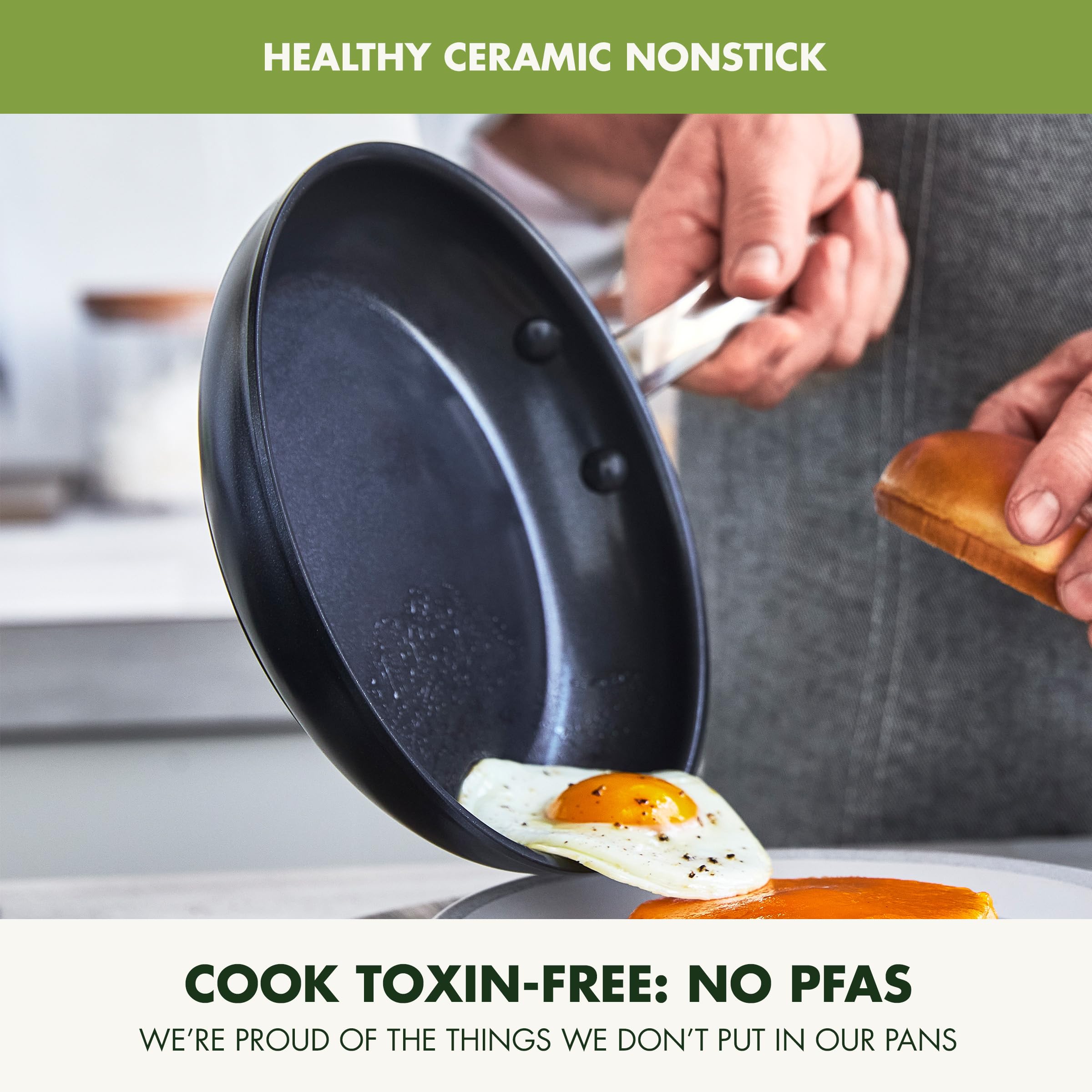 GreenPan Chatham Prime Midnight 8" and 10" Frying Pan Set, Hard Anodized, Diamond-Infused Nonstick, Black