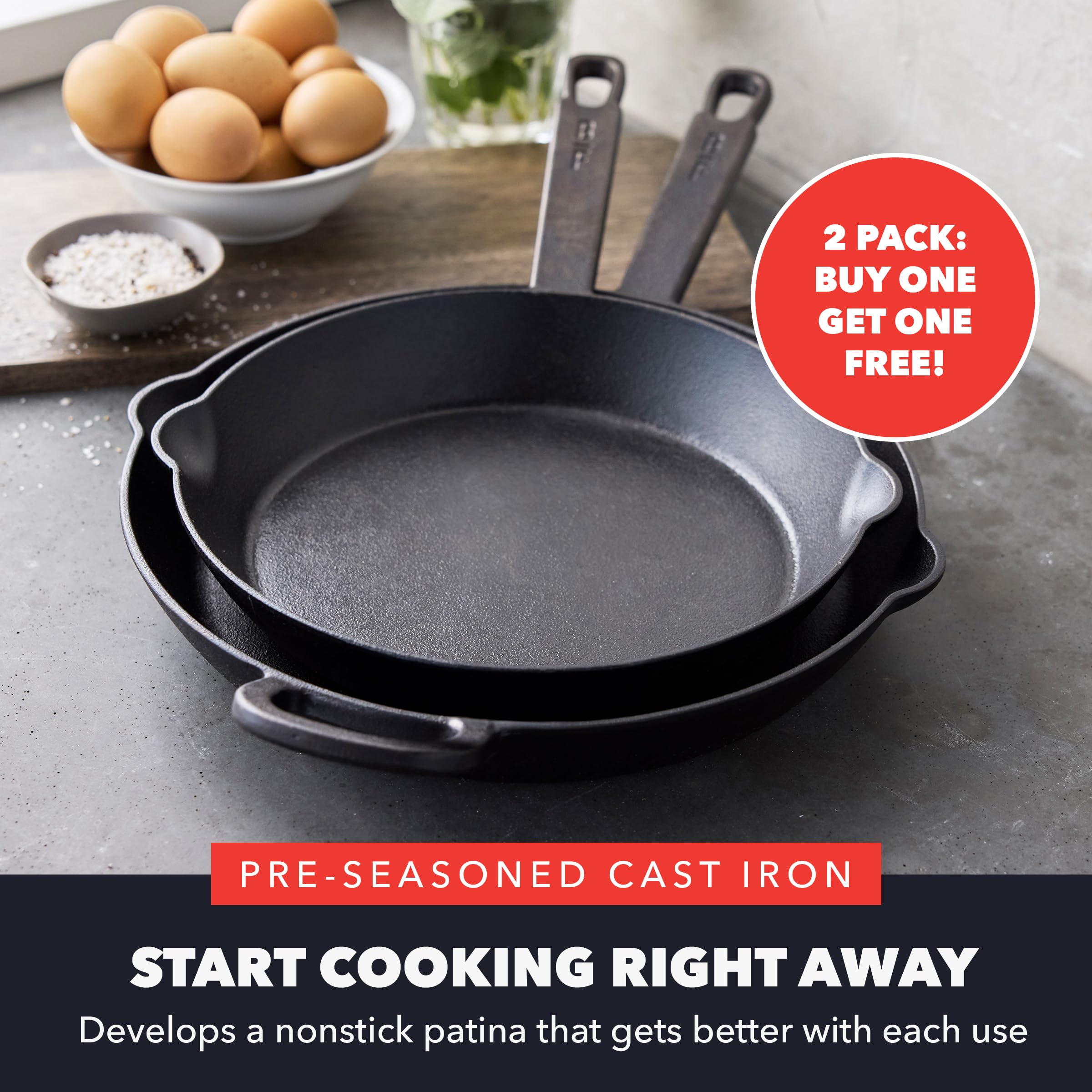 GreenPan x Bobby Flay Cast Iron Skillet Set – 8-Inch & 10-Inch