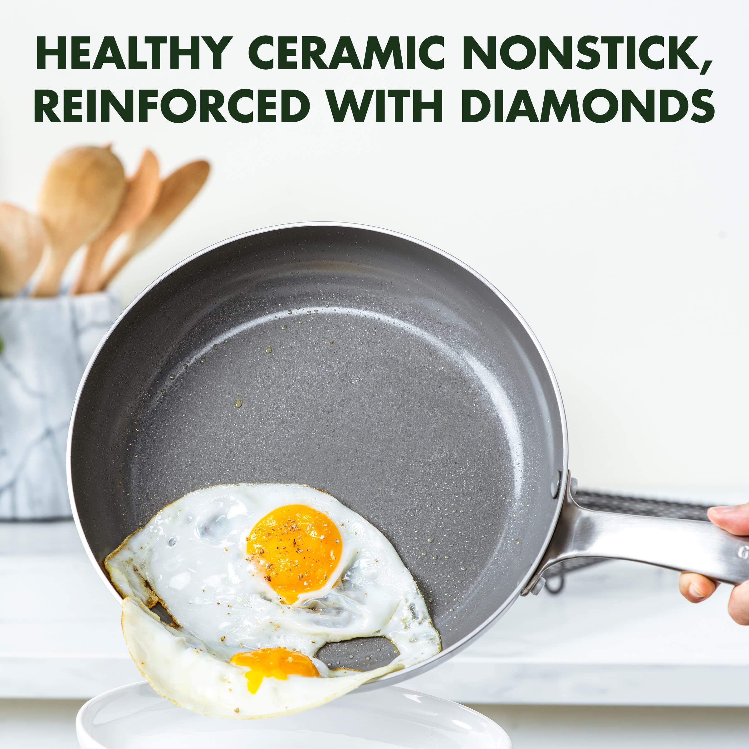 GreenPan Chatham 8" Stainless Steel Frying Pan — PFAS-Free Ceramic Nonstick, Induction Ready, Dishwasher Safe
