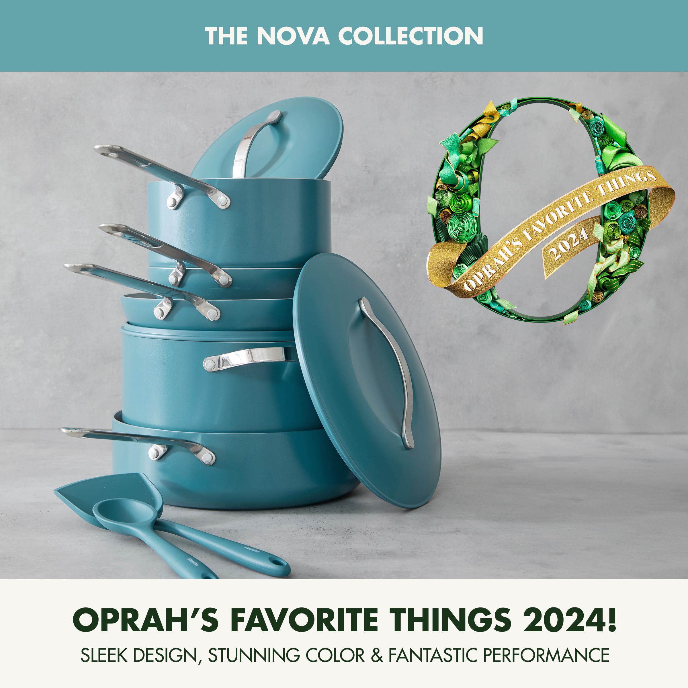 GreenPan Nova 10-Piece Cookware Set – PFAS-Free Ceramic Nonstick, Deep Teal