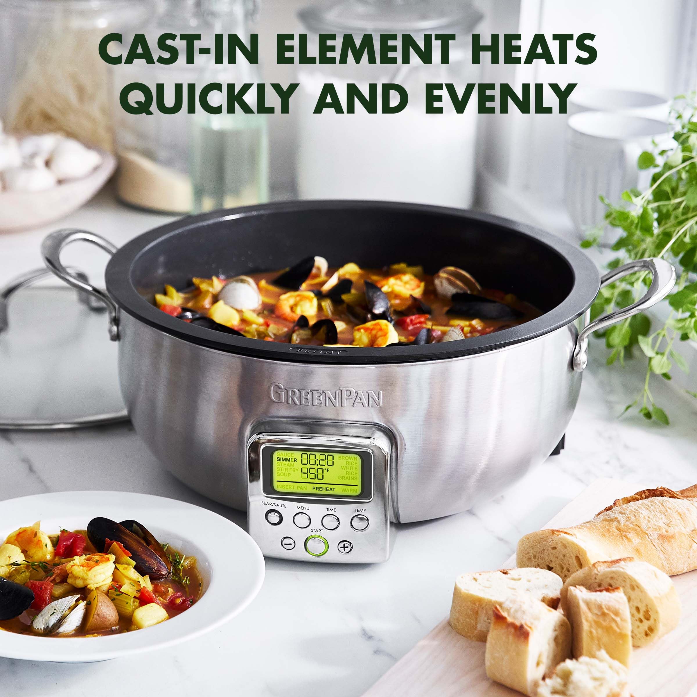 GreenPan Elite 6QT Electric Skillet – Smart Pot, 10-in-1, PFAS-Free Ceramic Nonstick, Stainless Steel