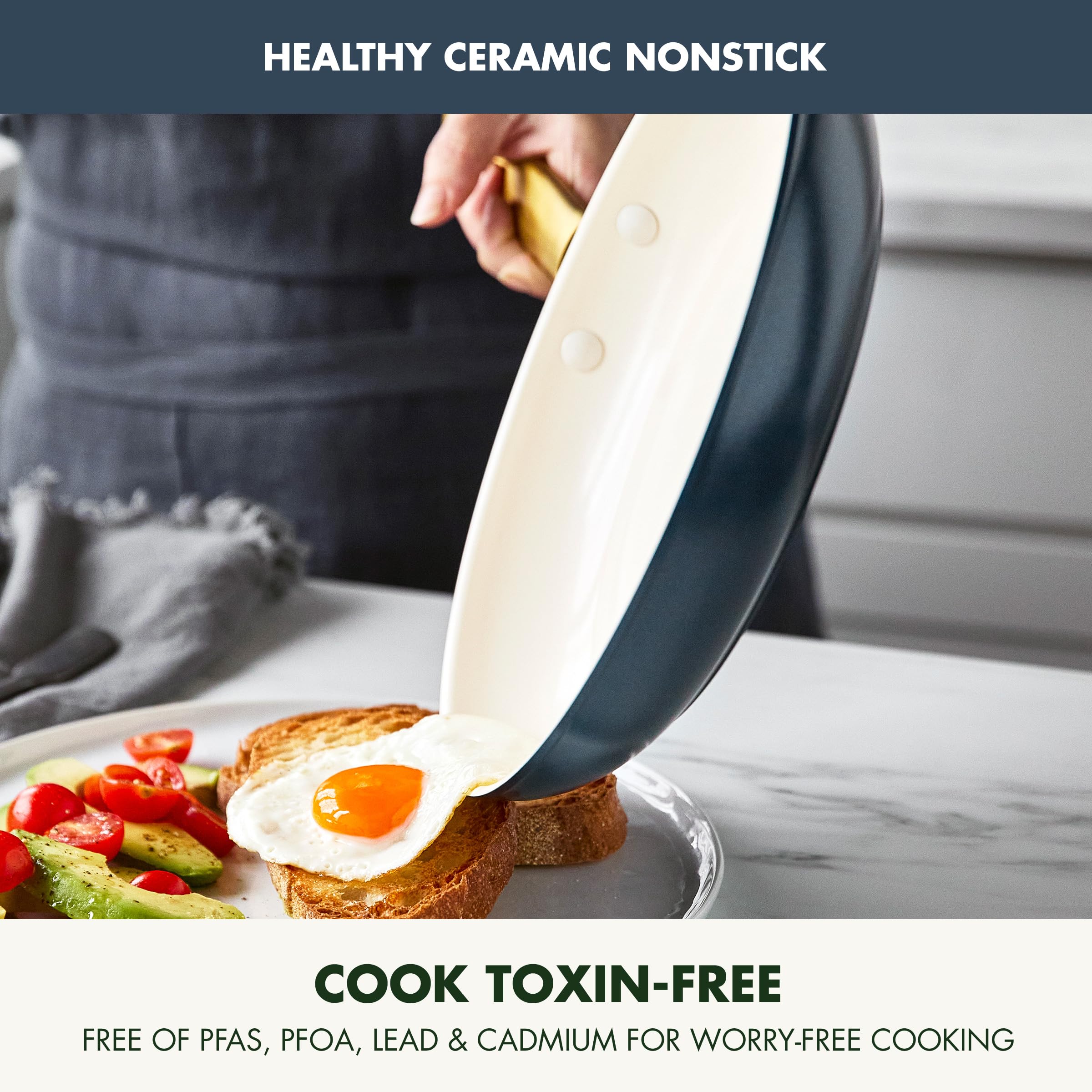 GreenPan Reserve 3-Piece Frying Pan Set — 8", 10", 12" Ceramic Nonstick, Hard Anodized, Gold Handles, PFAS-Free, Twilight Blue