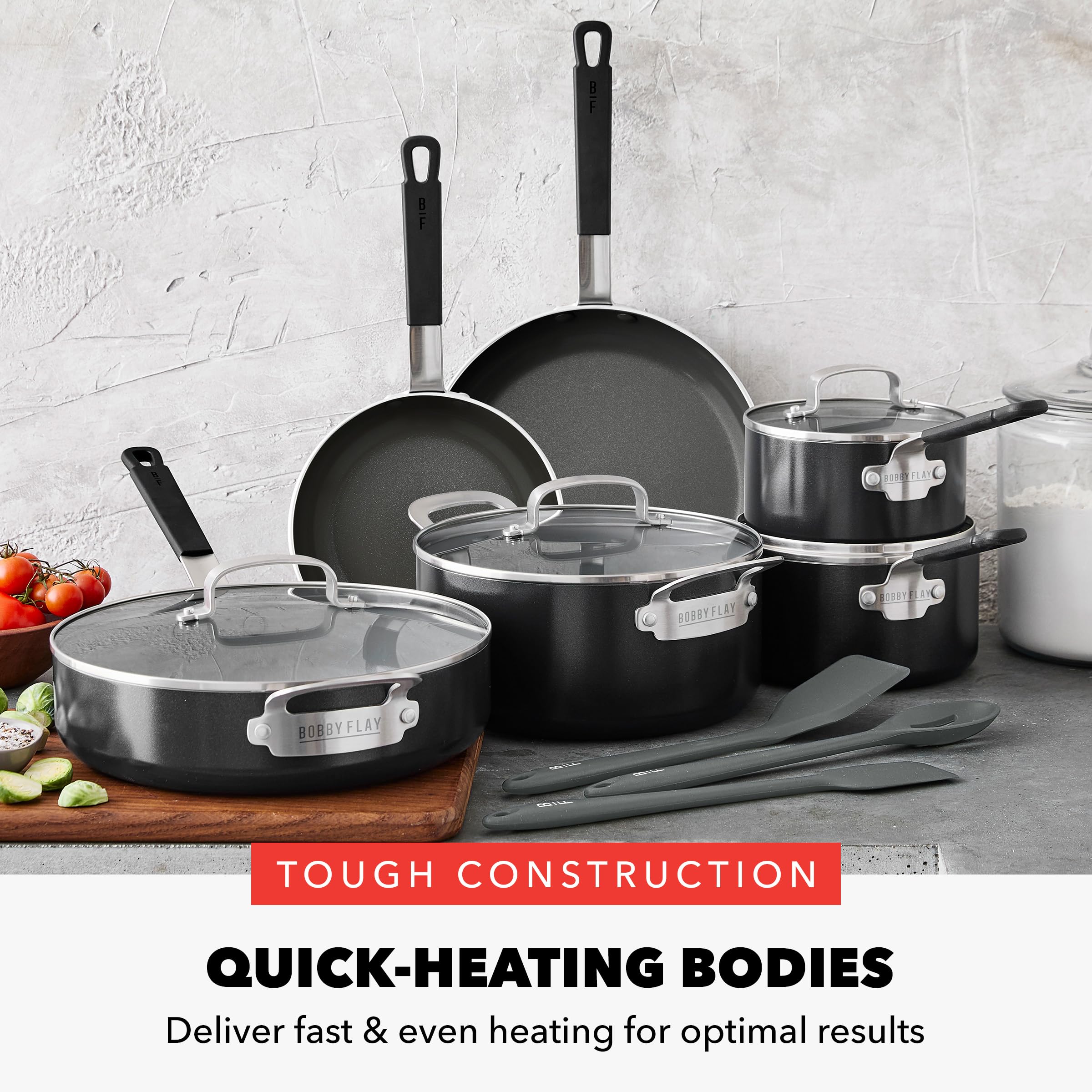 GreenPan x Bobby Flay 13-Piece Nonstick Cookware Set, PFAS-Free Diamond Ceramic, Induction Suitable, Black