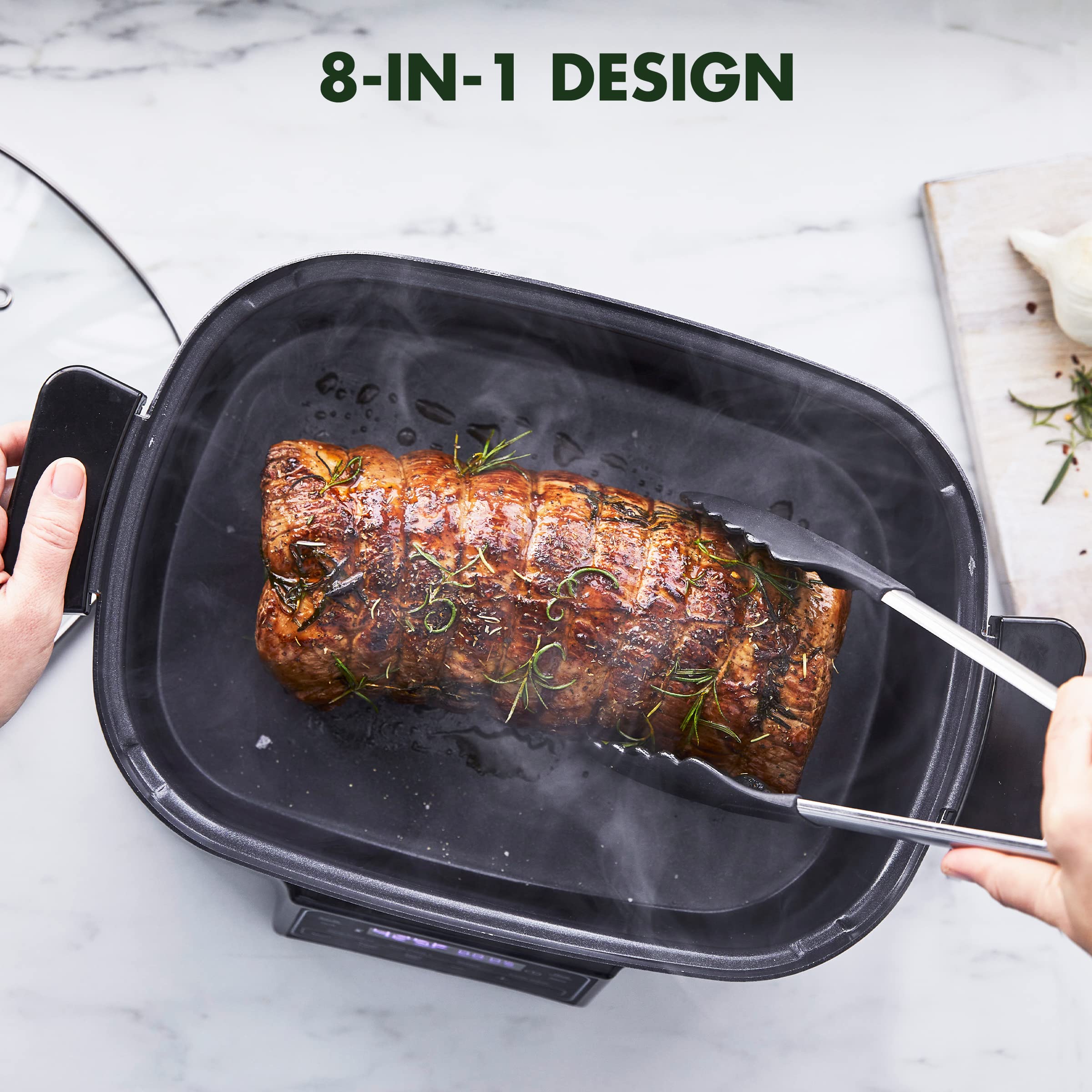 GreenPan Bistro 6.5QT Multi-Cooker Skillet — 8-in-1 Electric Slow Cooker, Grill, Griddle, Steamer, Rice Cooker, PFAS-Free Ceramic Nonstick, Matte Black