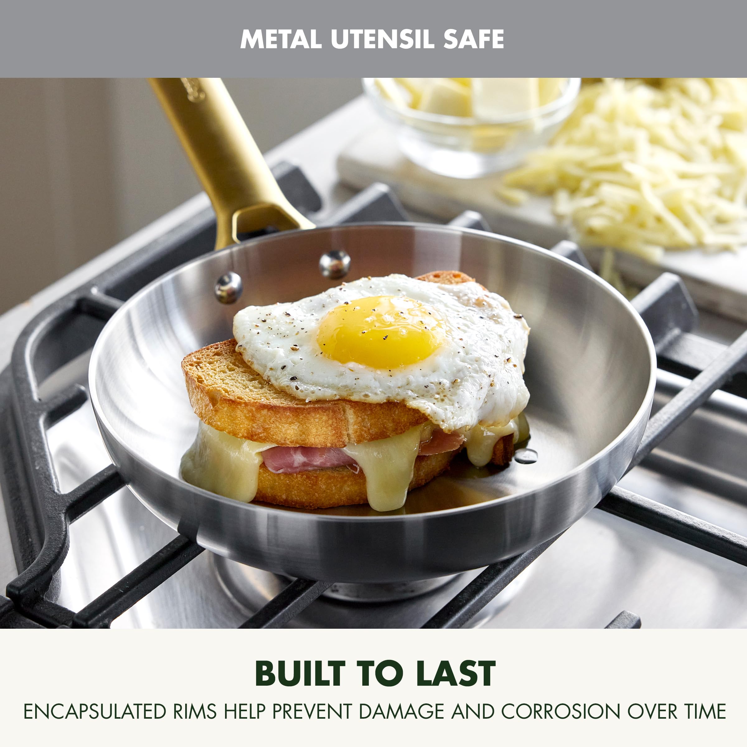 GreenPan Reserve Stainless Tri-Ply 8" Frying Pan with Gold Handle