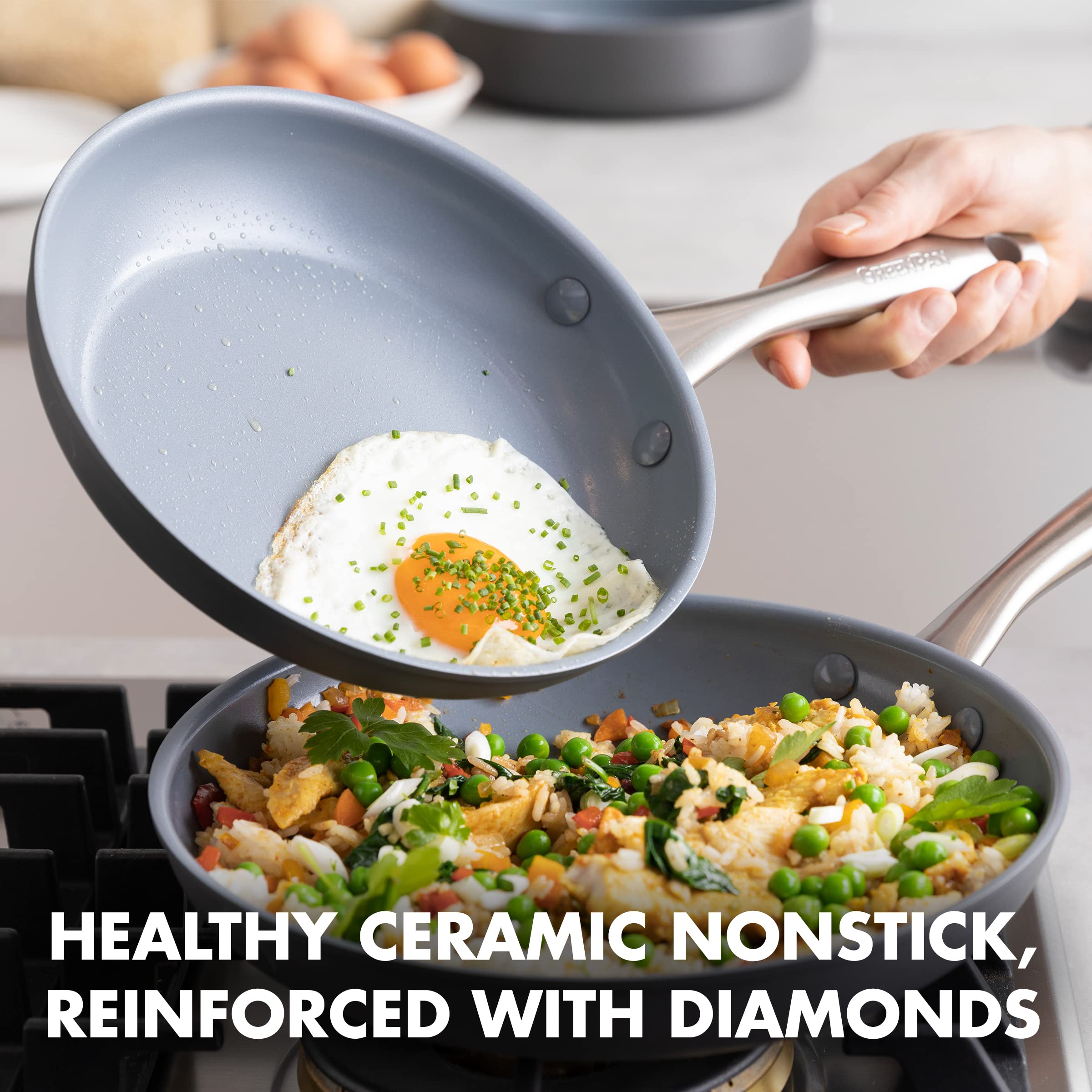GreenPan Lima Hard Anodized 3-Piece Frying Pan Set (8", 10", 12") — Ceramic Nonstick, PFAS-Free, Oven Safe to 600°F, Stainless Steel Handles
