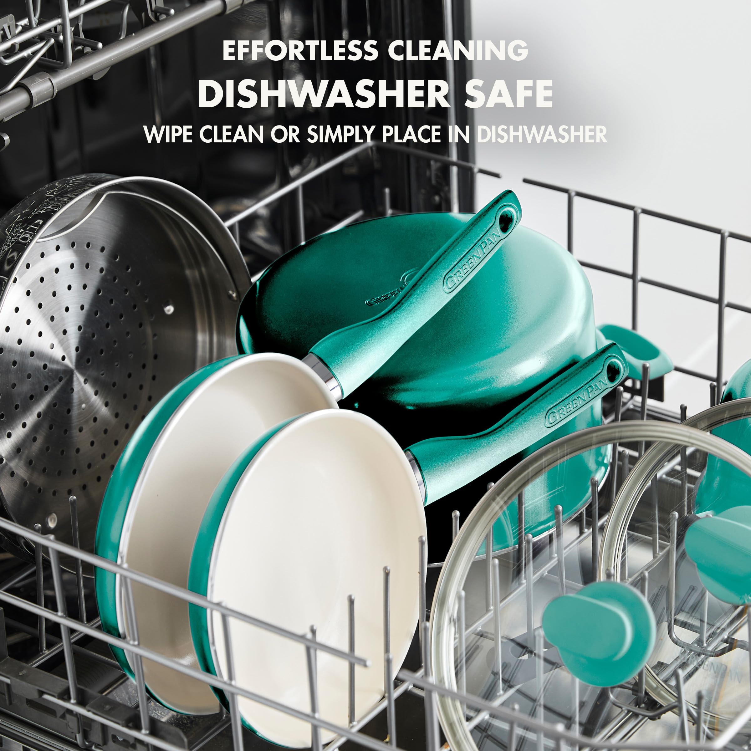 GreenPan Rio Ceramic Nonstick 8" Frying Pan & Silicone Spatula Set – PFAS-Free, Soft Grip Handle, Turquoise