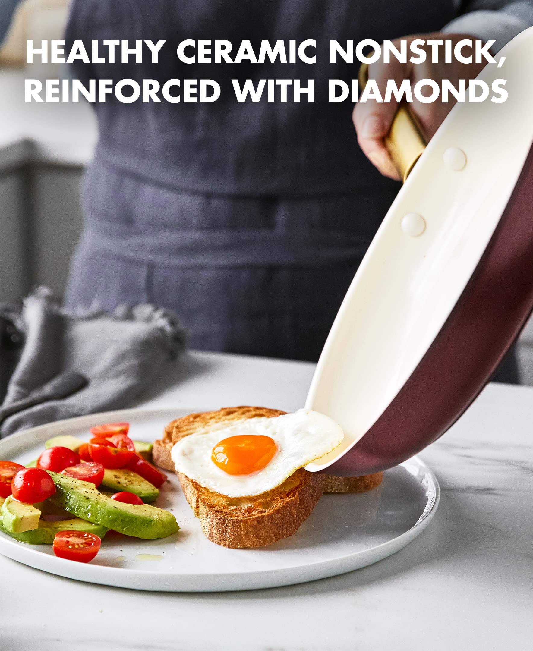 GreenPan Reserve Hard Anodized 8" & 11" Fry Pan Set – Diamond-Infused Ceramic Nonstick, Gold Handles, Merlot Red