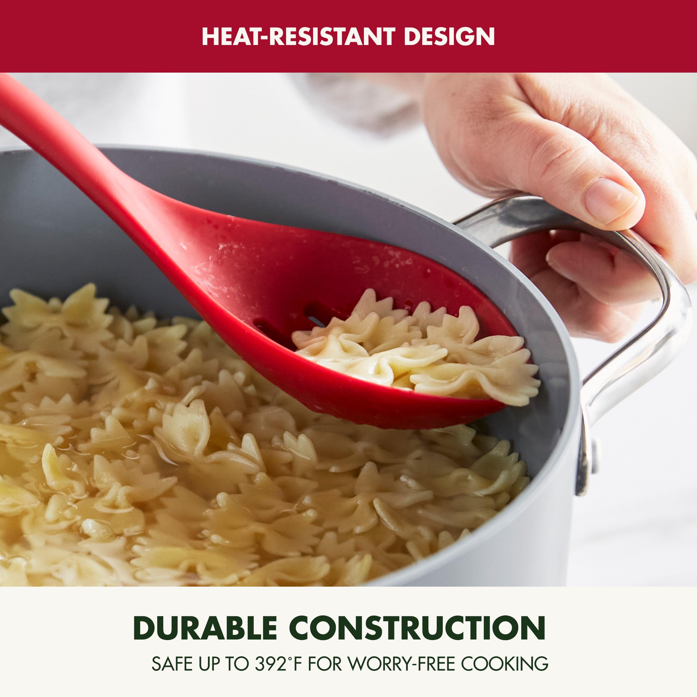 GreenPan Platinum Silicone Slotted Spoon – Heat-Resistant Kitchen Utensil, Red