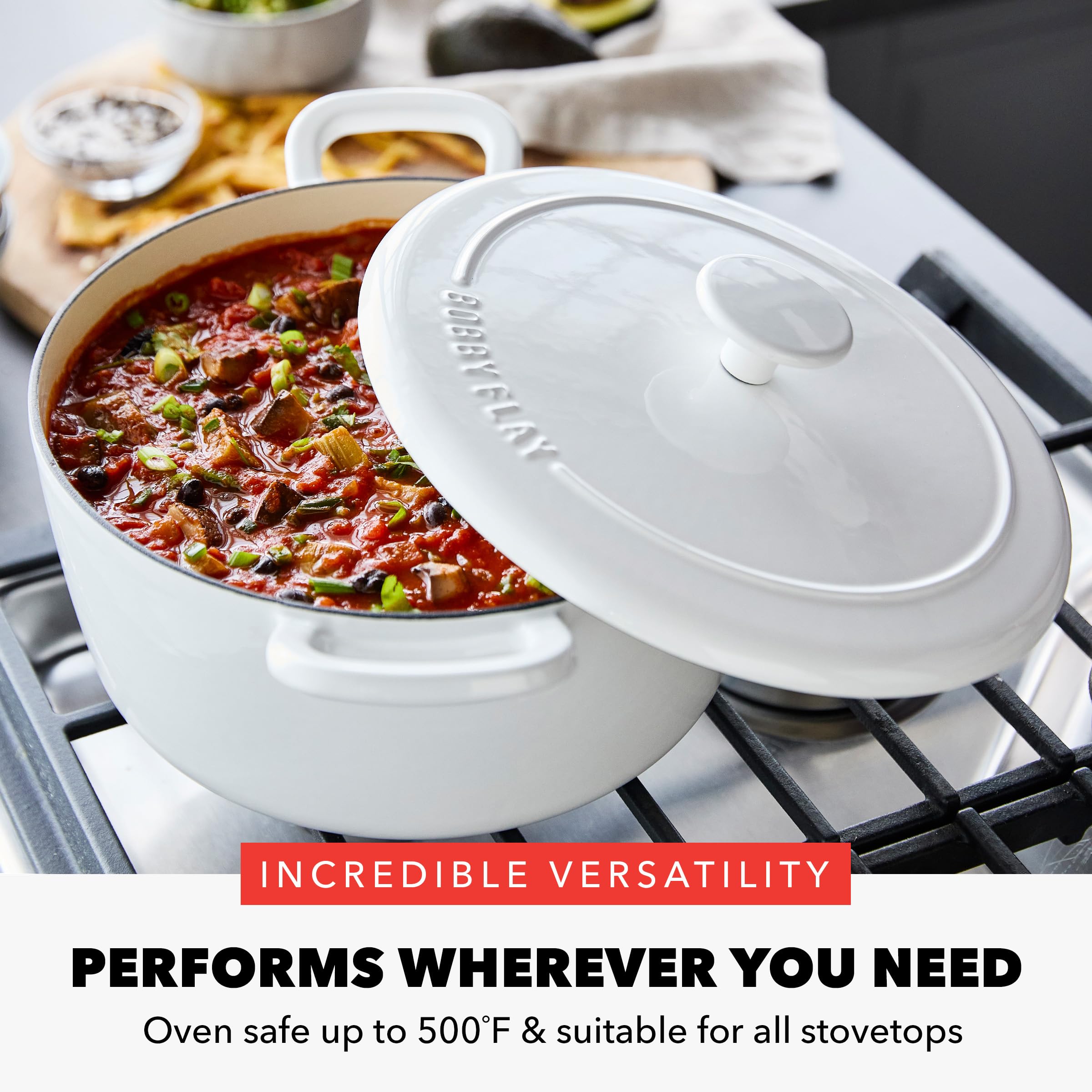 GreenPan x Bobby Flay 5.5QT Enameled Cast Iron Dutch Oven with Self-Basting Lid — Ivory
