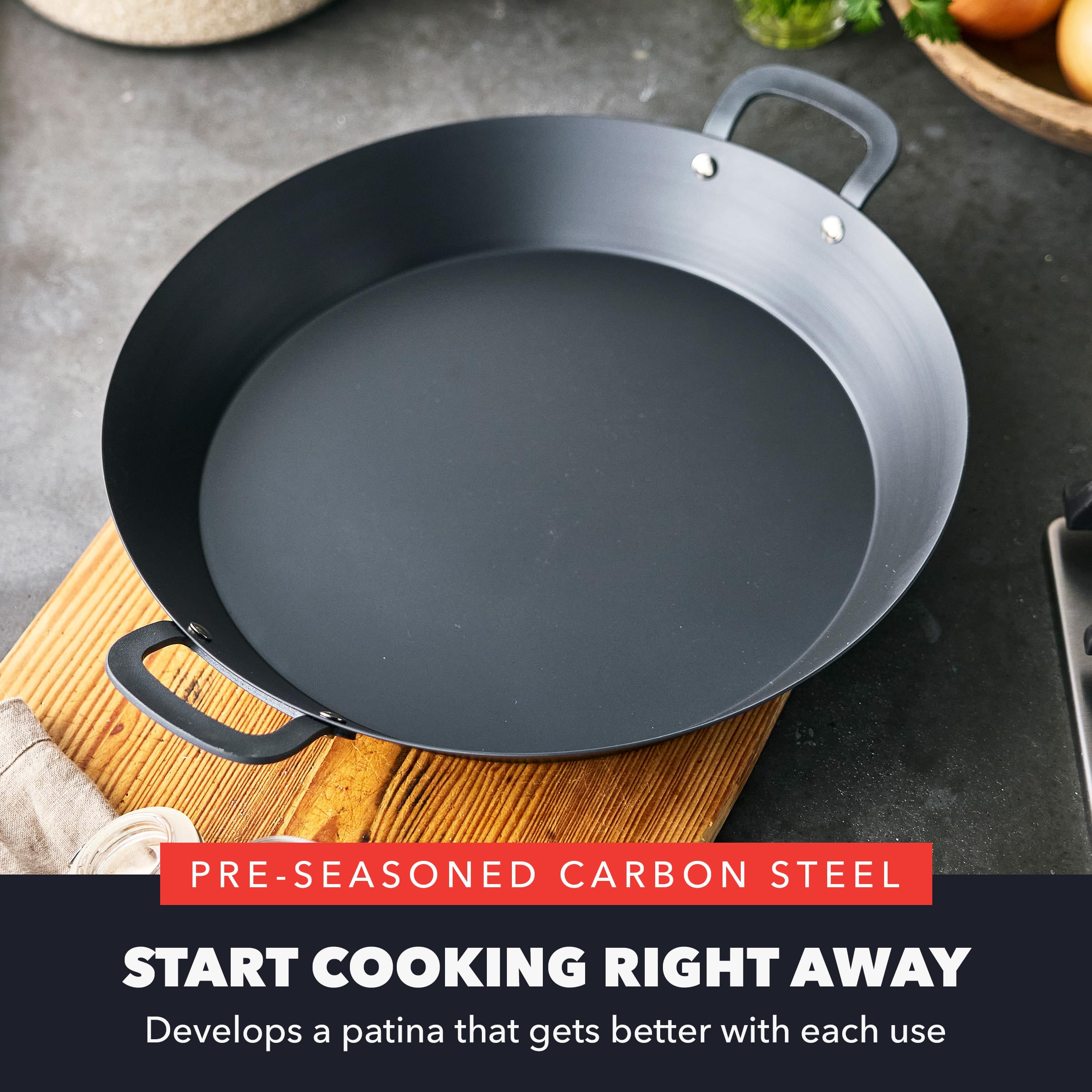GreenPan x Bobby Flay 15" Carbon Steel Paella Pan, Pre-Seasoned