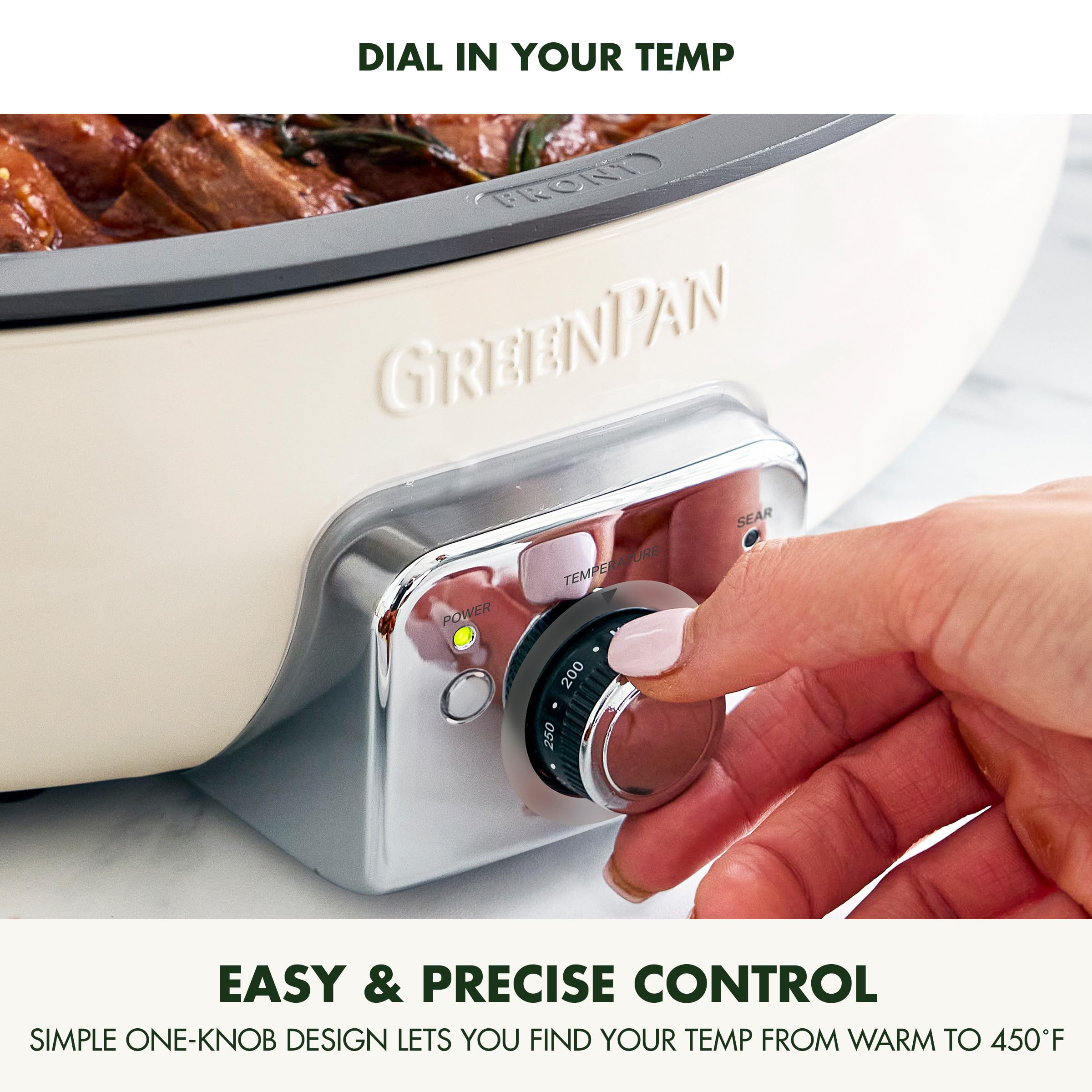 GreenPan Elite 5.5QT Electric Oval Skillet – PFAS-Free Ceramic Nonstick, 1800W Multi-Cooker in Cream White